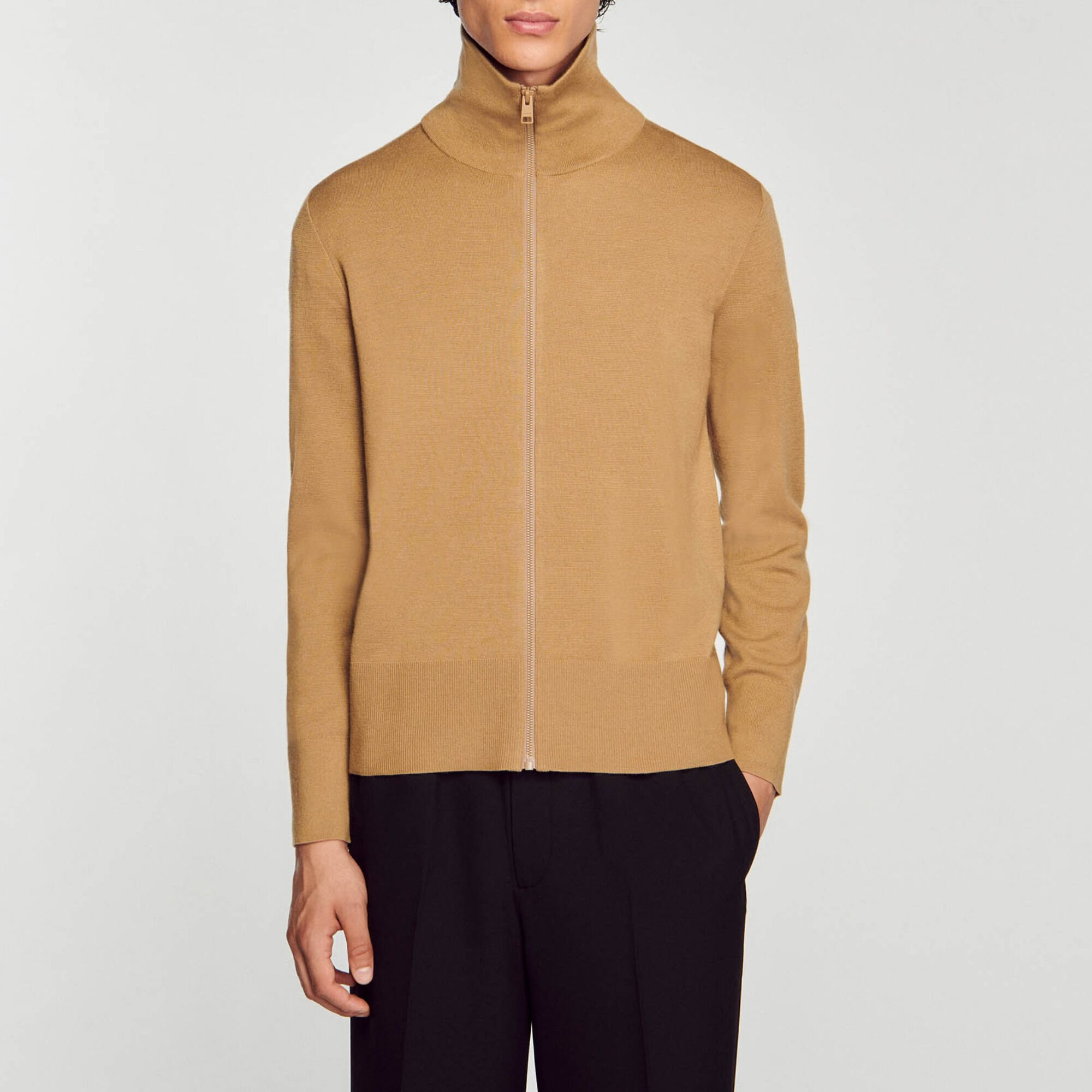 Zip-up wool cardigan