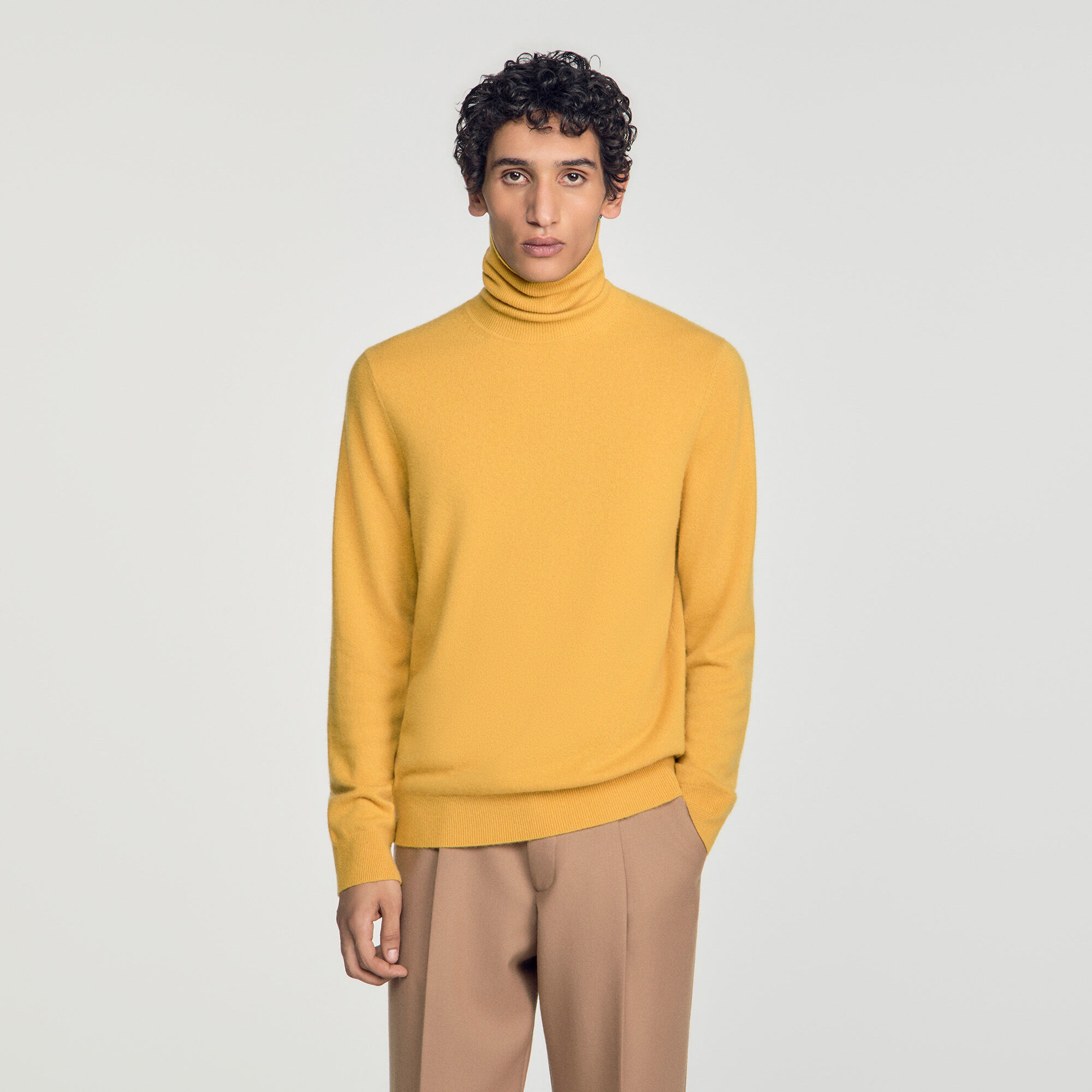 Cashmere Turtleneck Sweater in Mustard for Men | Sandro Paris