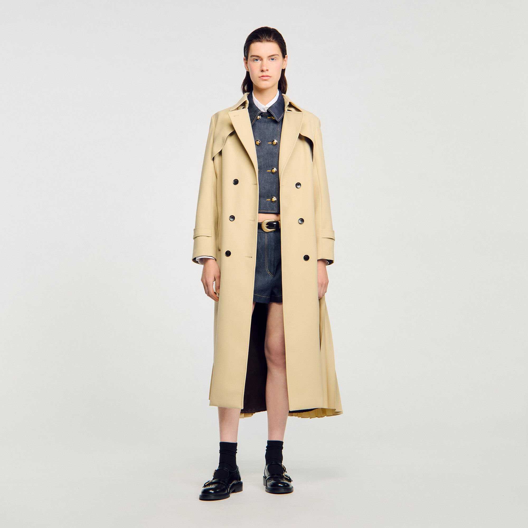 Belted double-breasted trench
