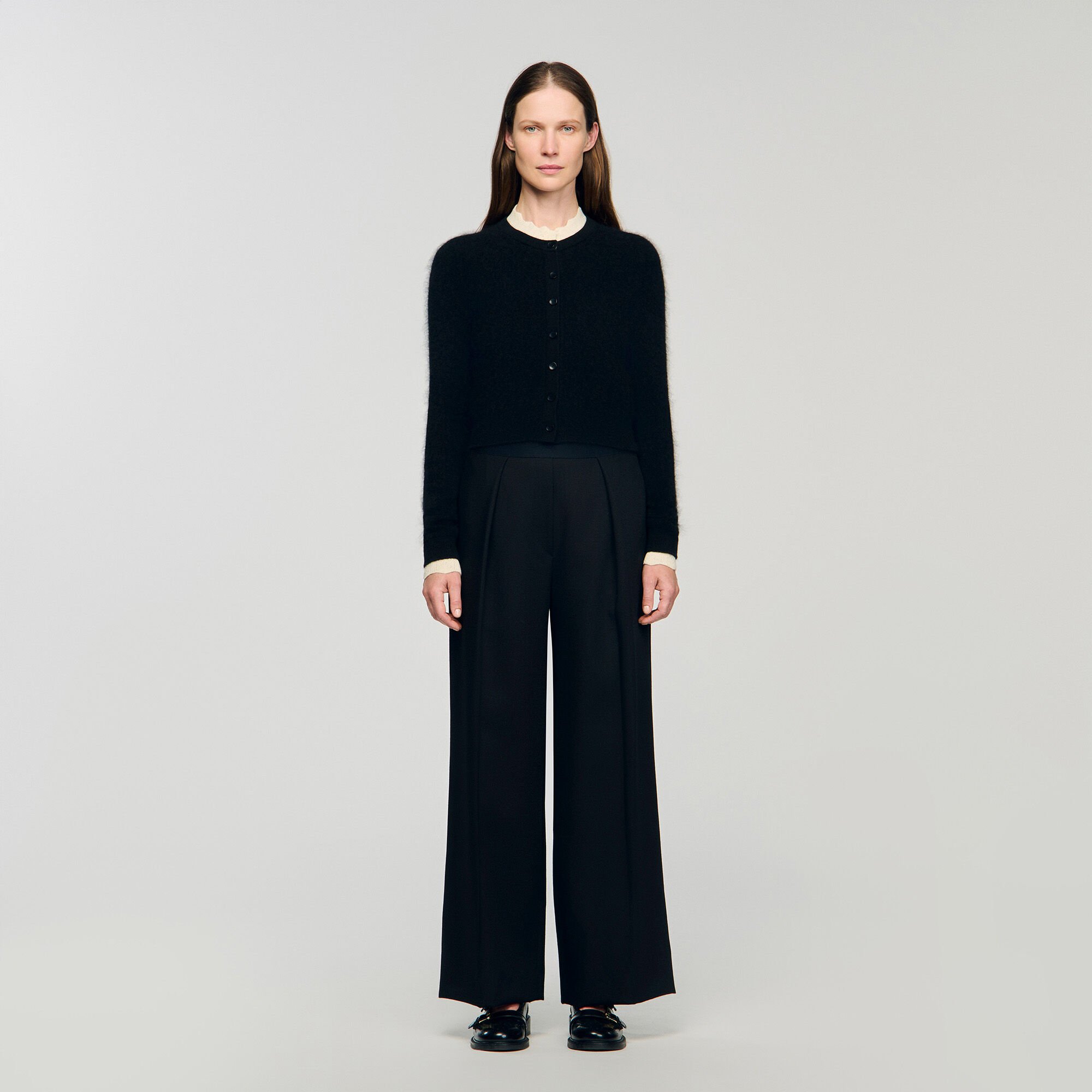 Pointelle collar cardigan