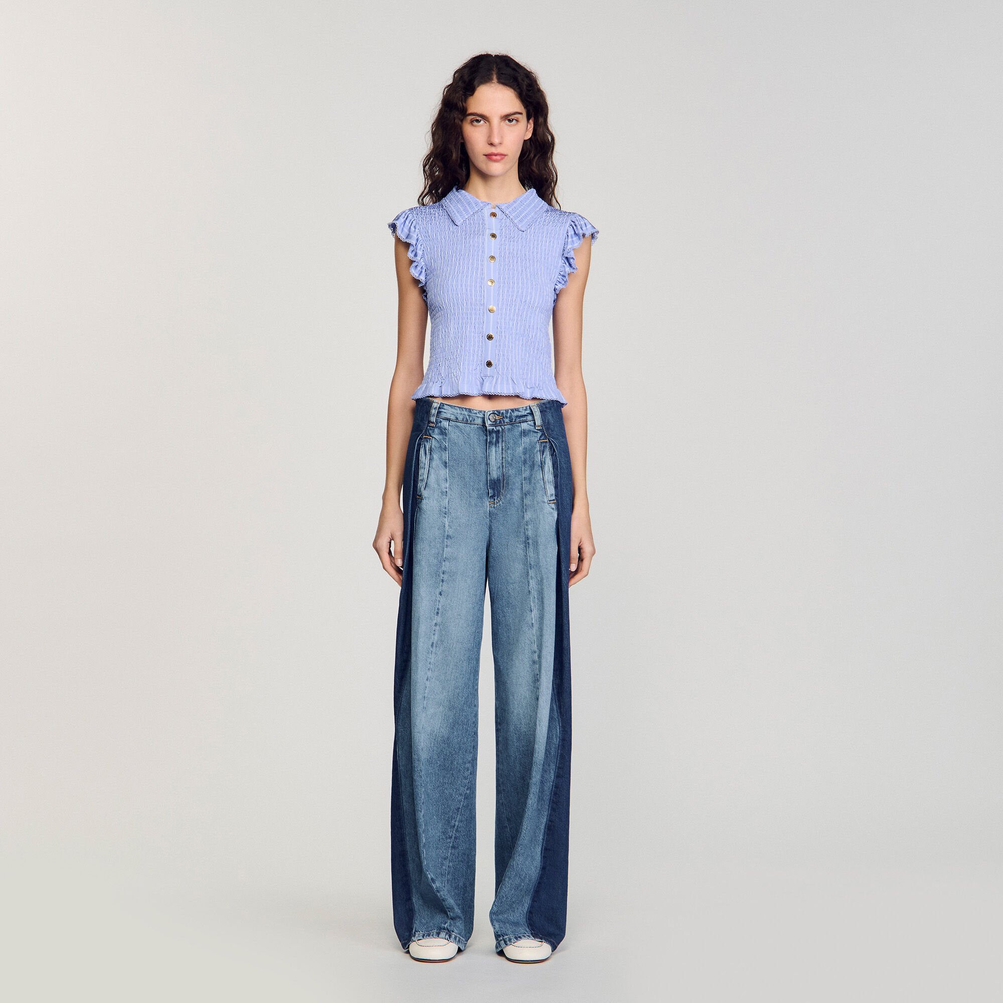 Striped smocked T-shirt
