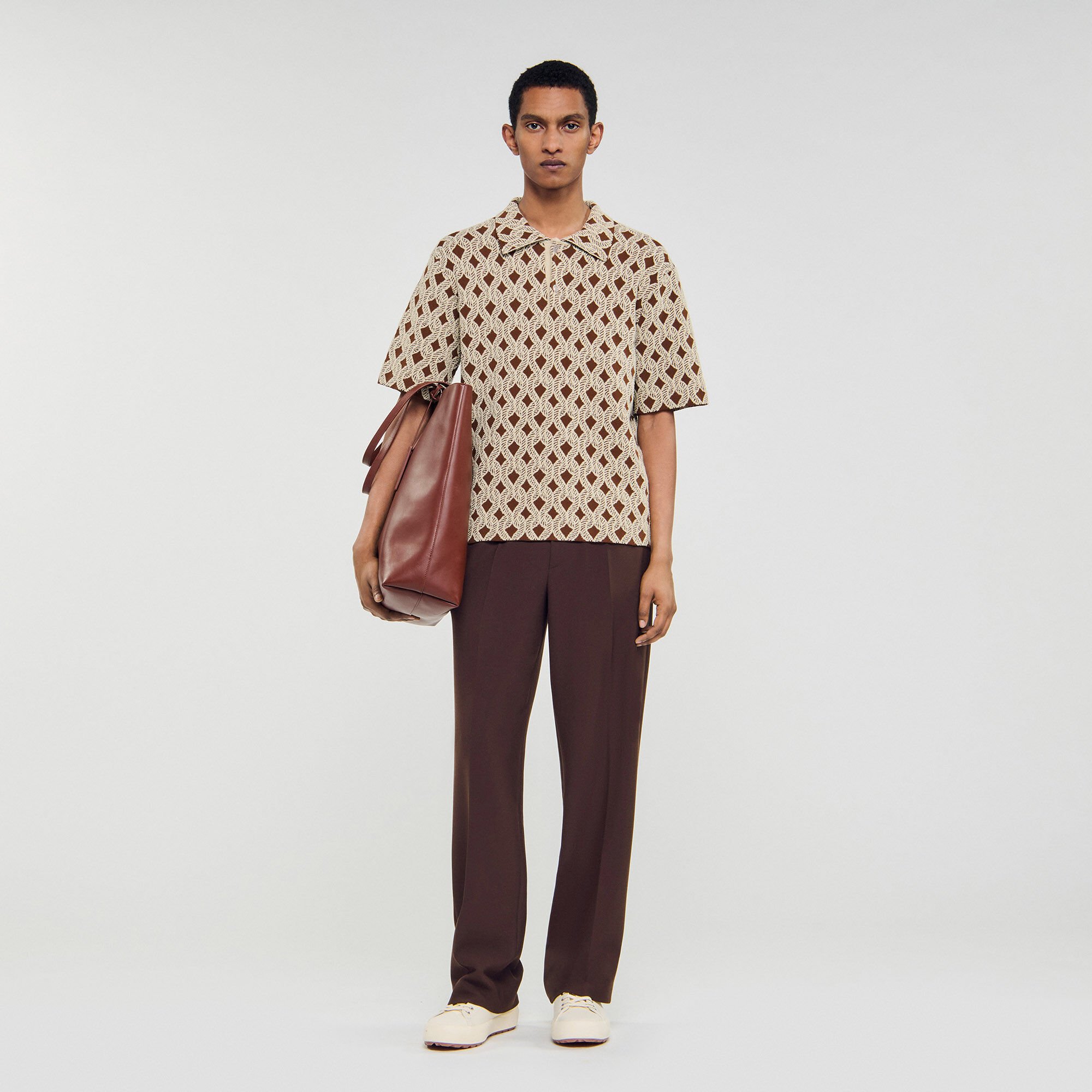 Rope jacquard cardigan shirt