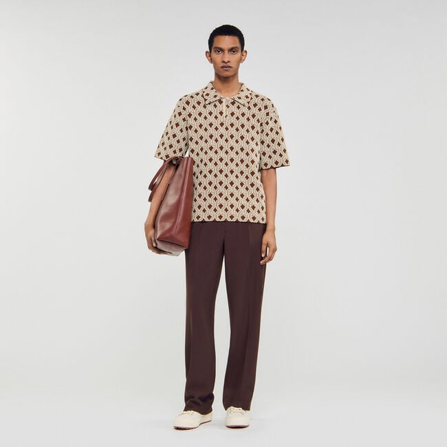 Rope jacquard cardigan shirt