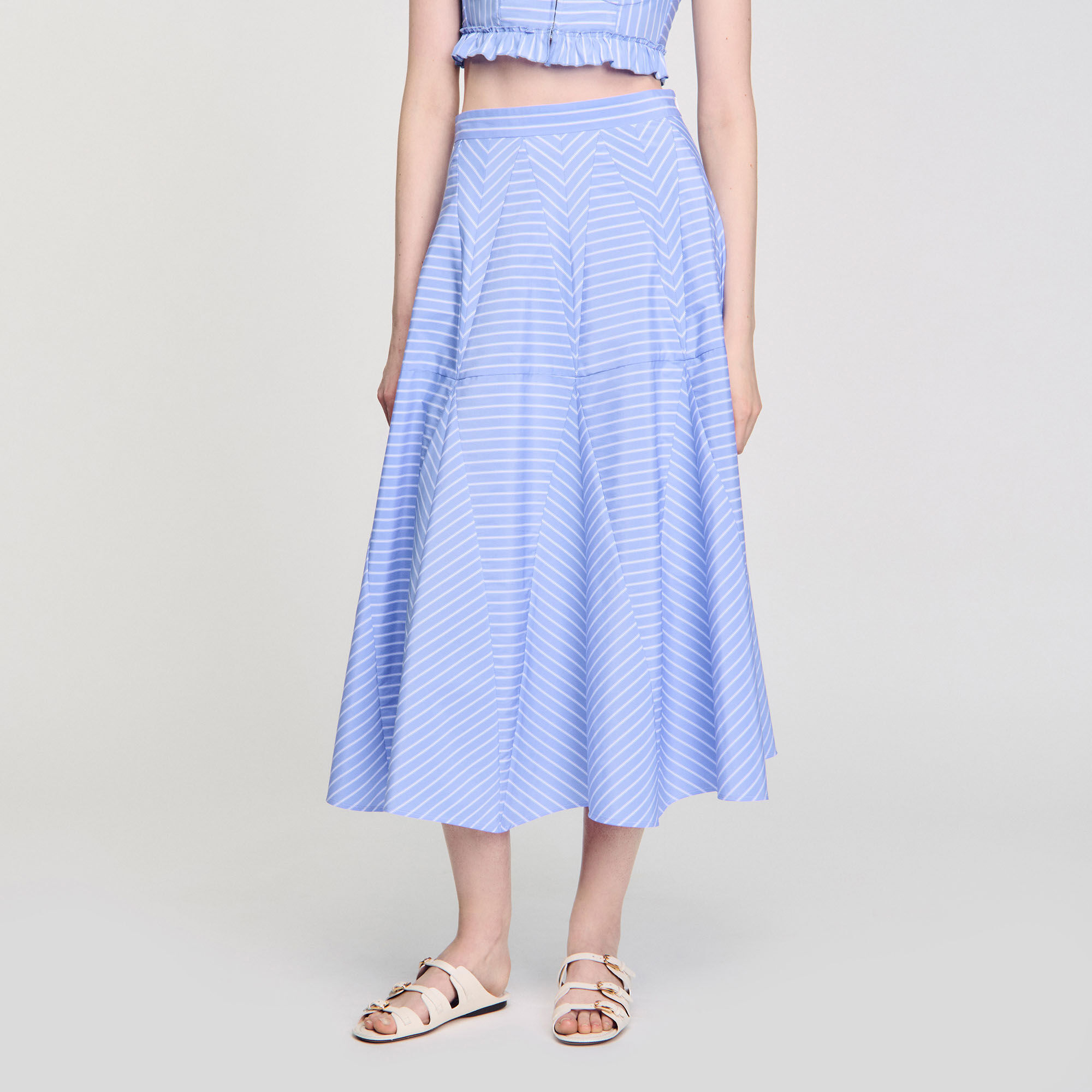 【PORTERNA】Ciel Stripe Long Skirt Maxi striped skirt blue For Women | Sandro Paris