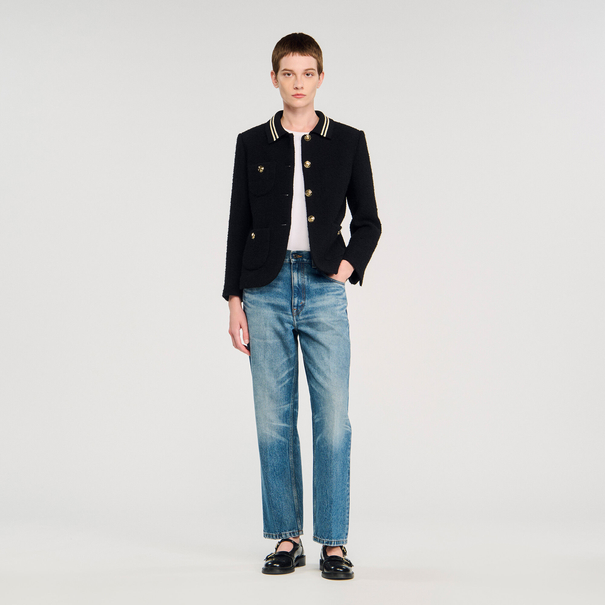 【SANDRO】 Sequin Suit Jacket Sequinned suit jacket black / gray For Women | Sandro Paris