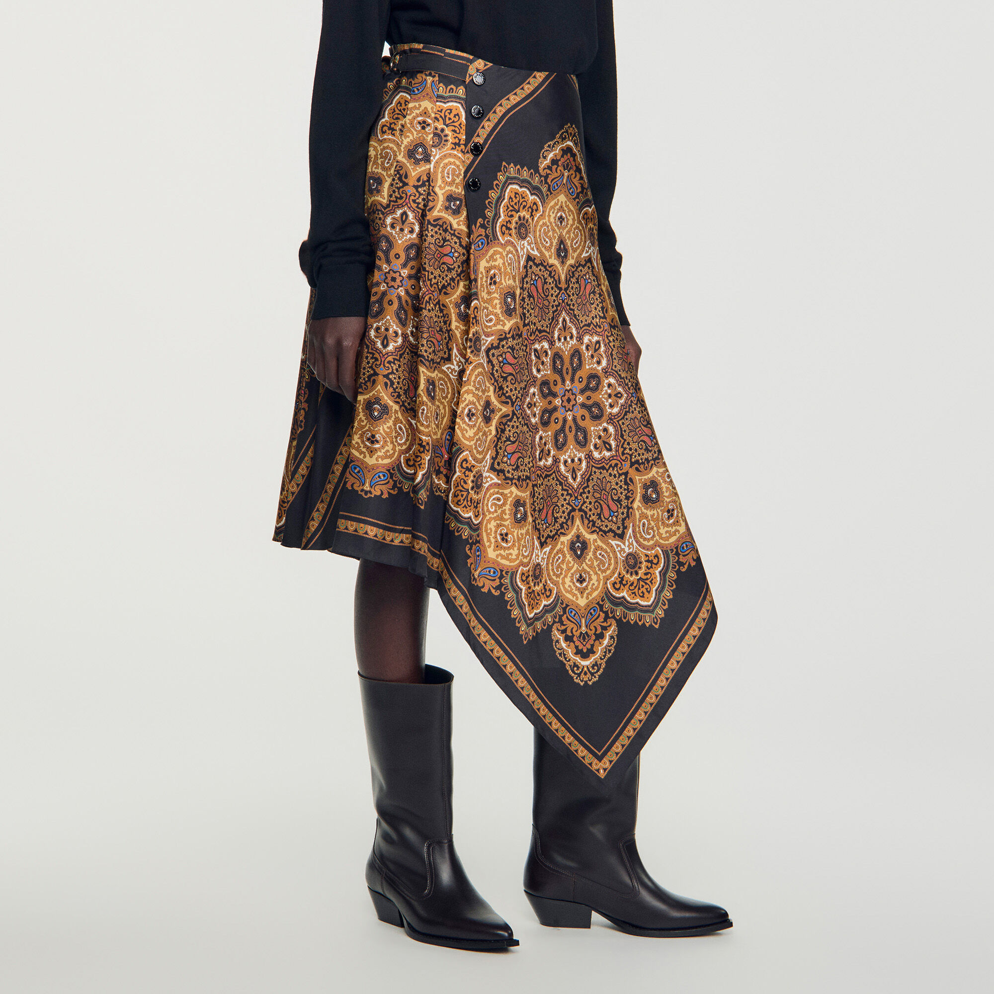 Asymmetrical scarf print skirt