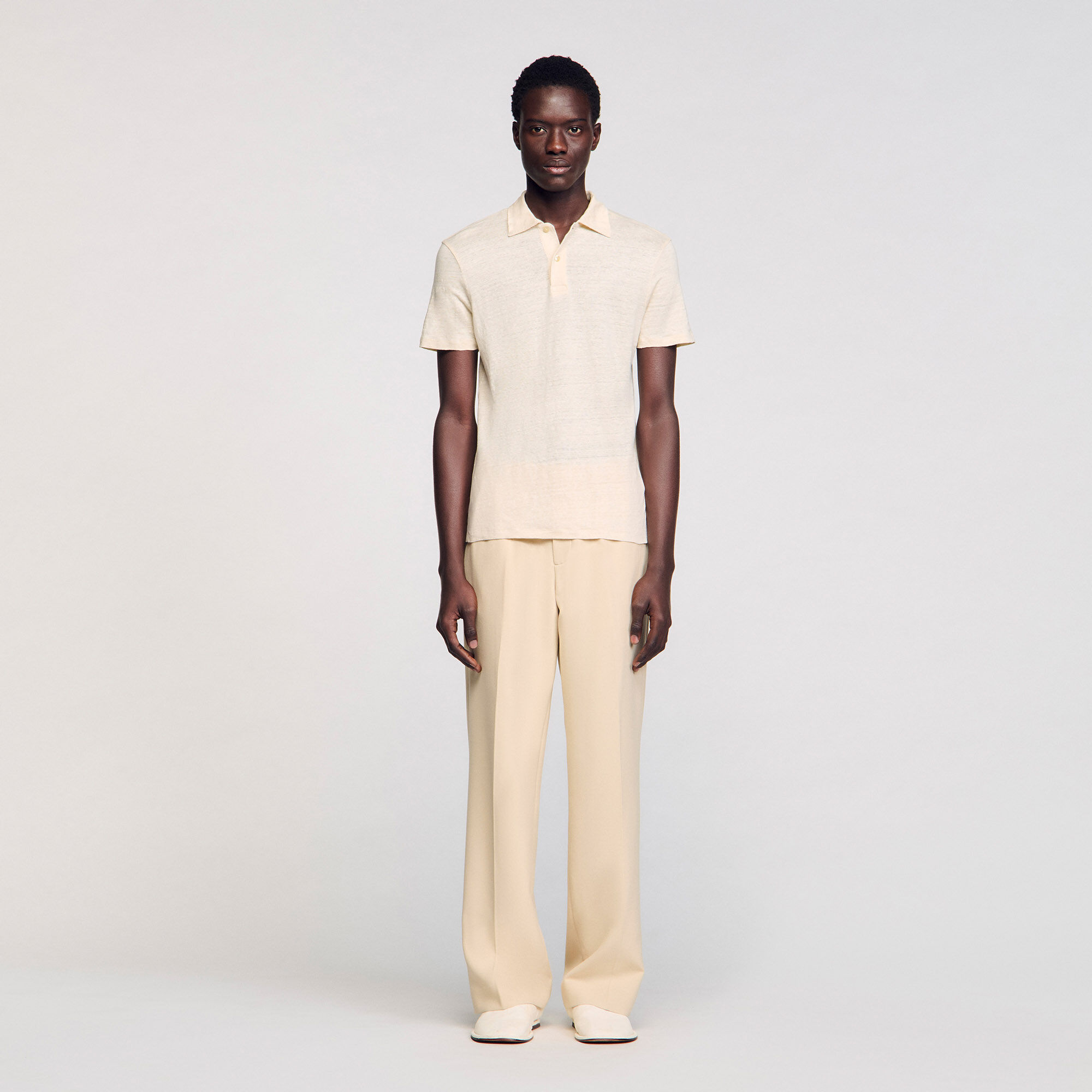 Linen polo shirt white / beige for Men | Sandro Paris