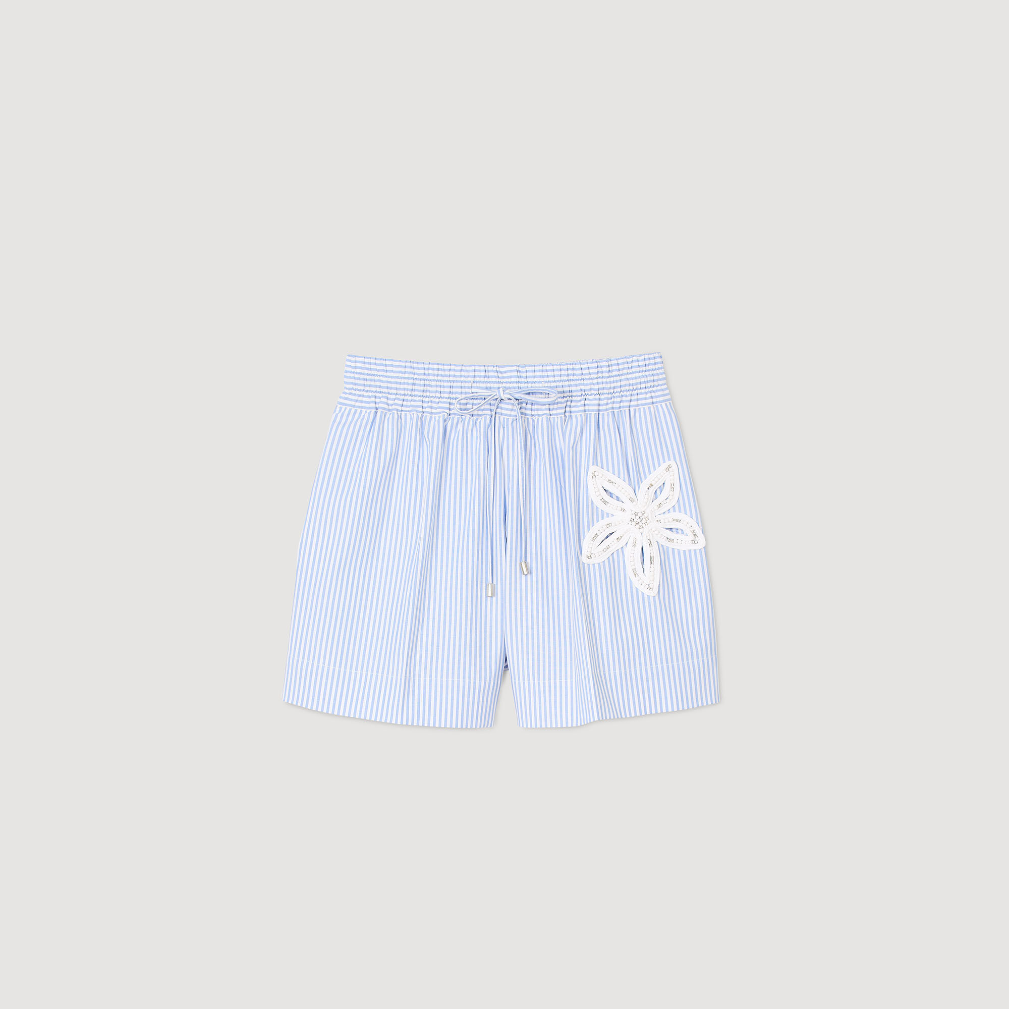Striped shorts with flower detail blue For Women | Sandro Paris