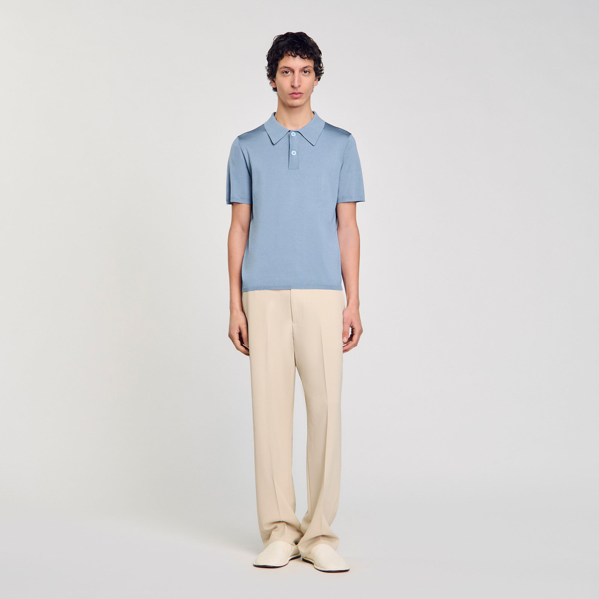 Short-sleeve knitted polo shirt blue for Men | Sandro Paris