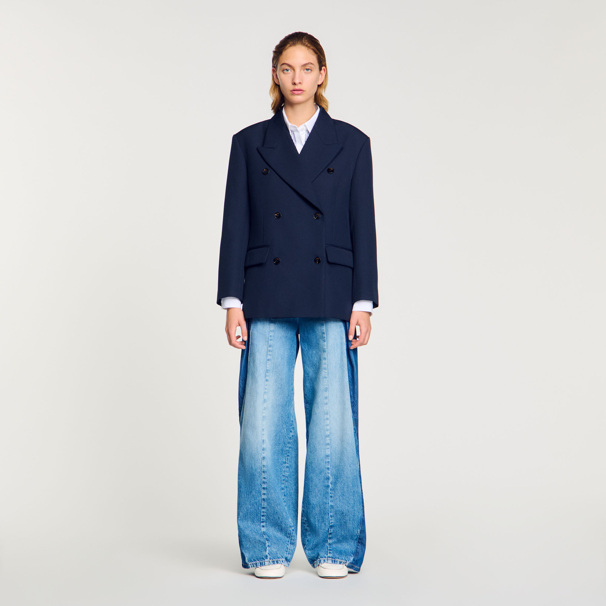 Wool blend suit jacket blue For Women | Sandro Paris