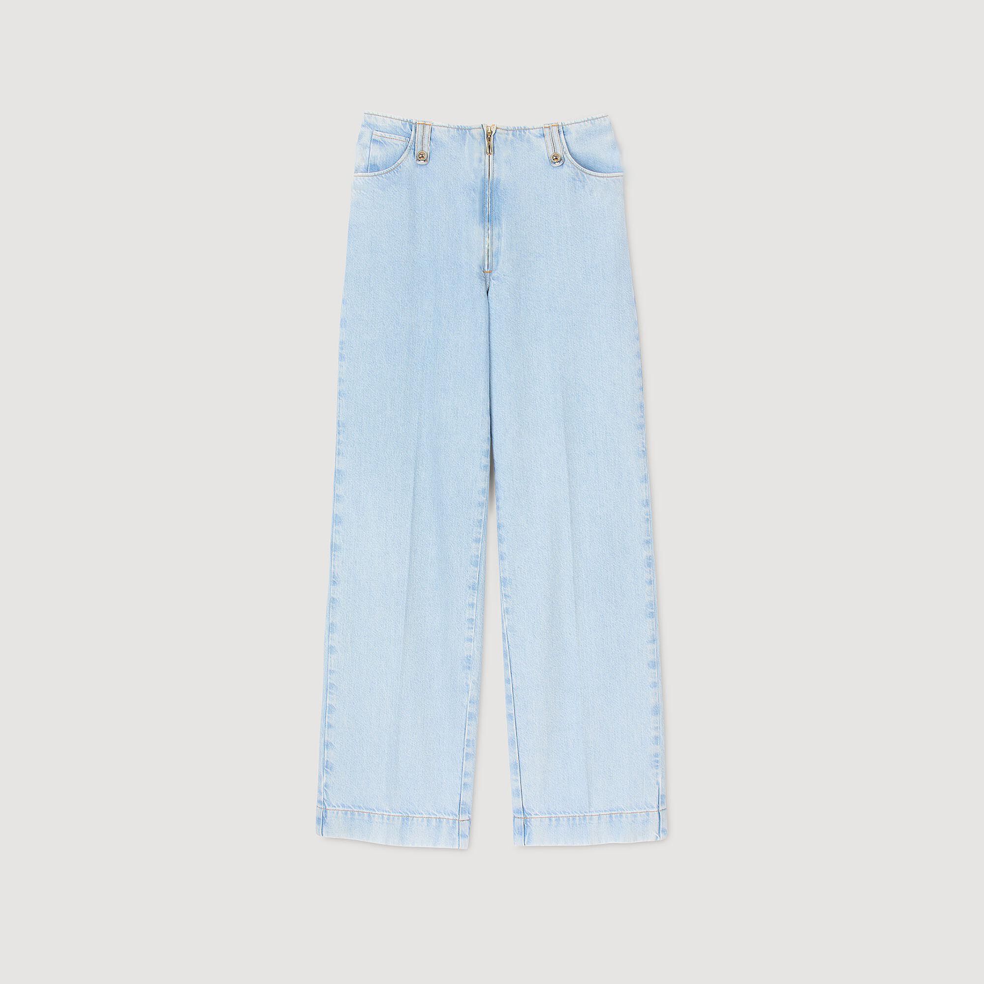 新作SANDRO ライトブルー ワイドレッグデニム Wide-leg jeans blue For Women | Sandro Paris