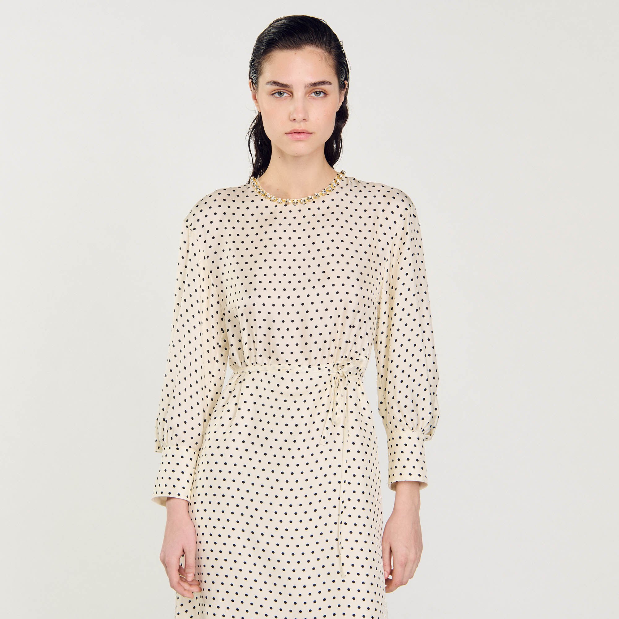 Polka Dot Dress with Jeweled Collar