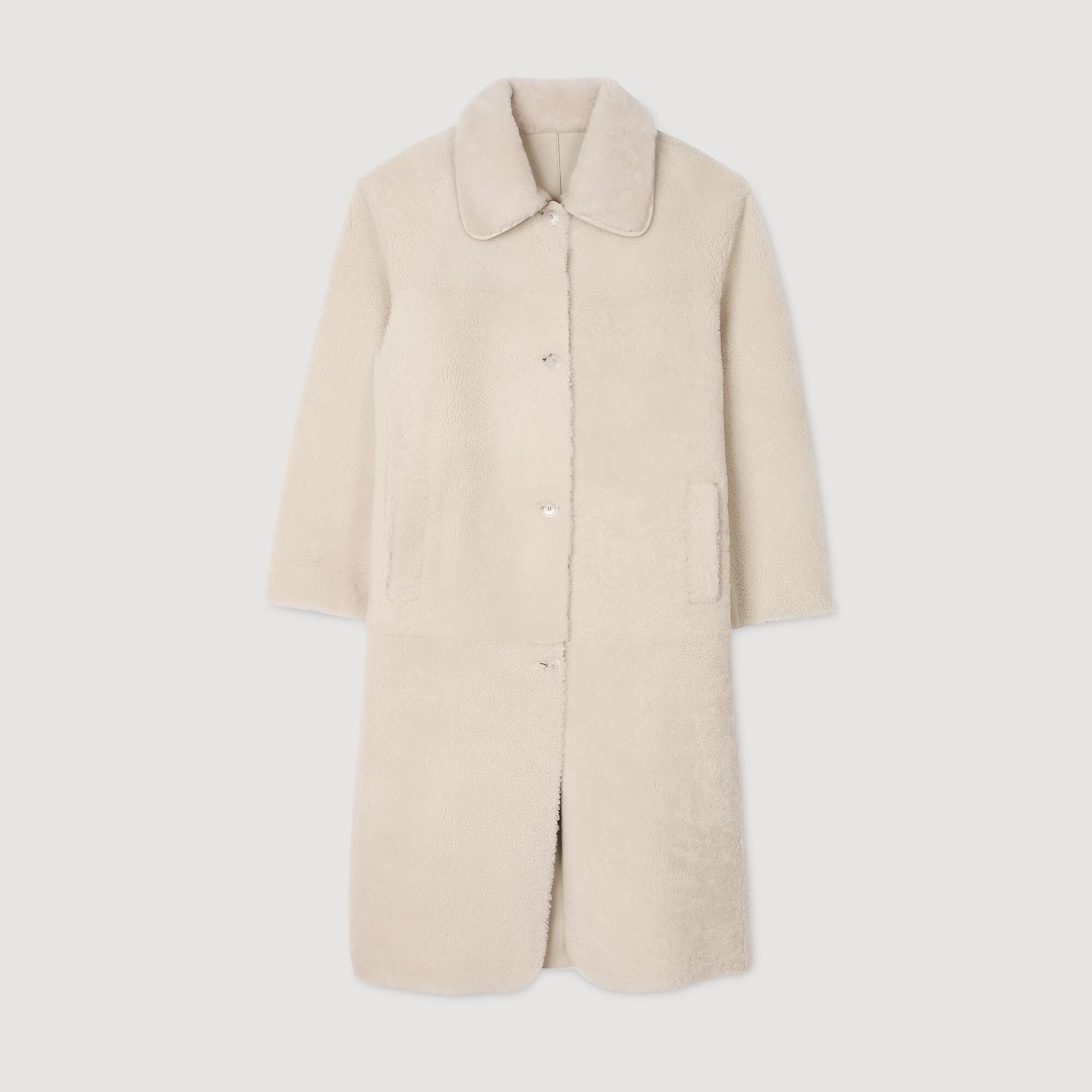 Shearling coat white / beige For Women | Sandro Paris Shearling coat white / beige For Women | Sandro Paris