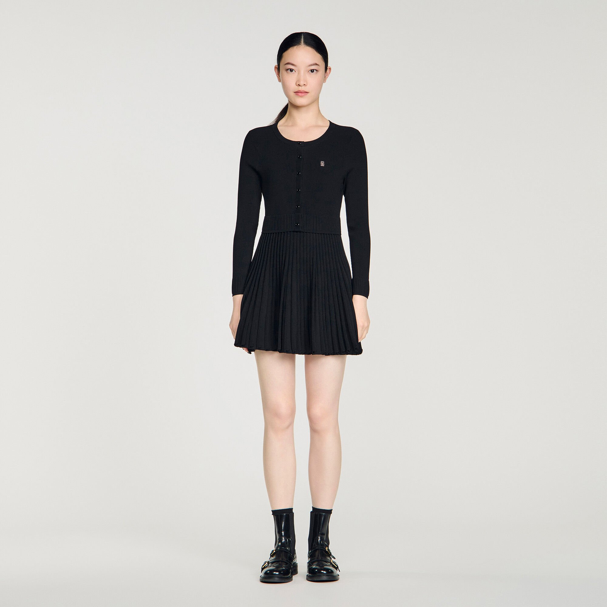 Pleated knit mini dress