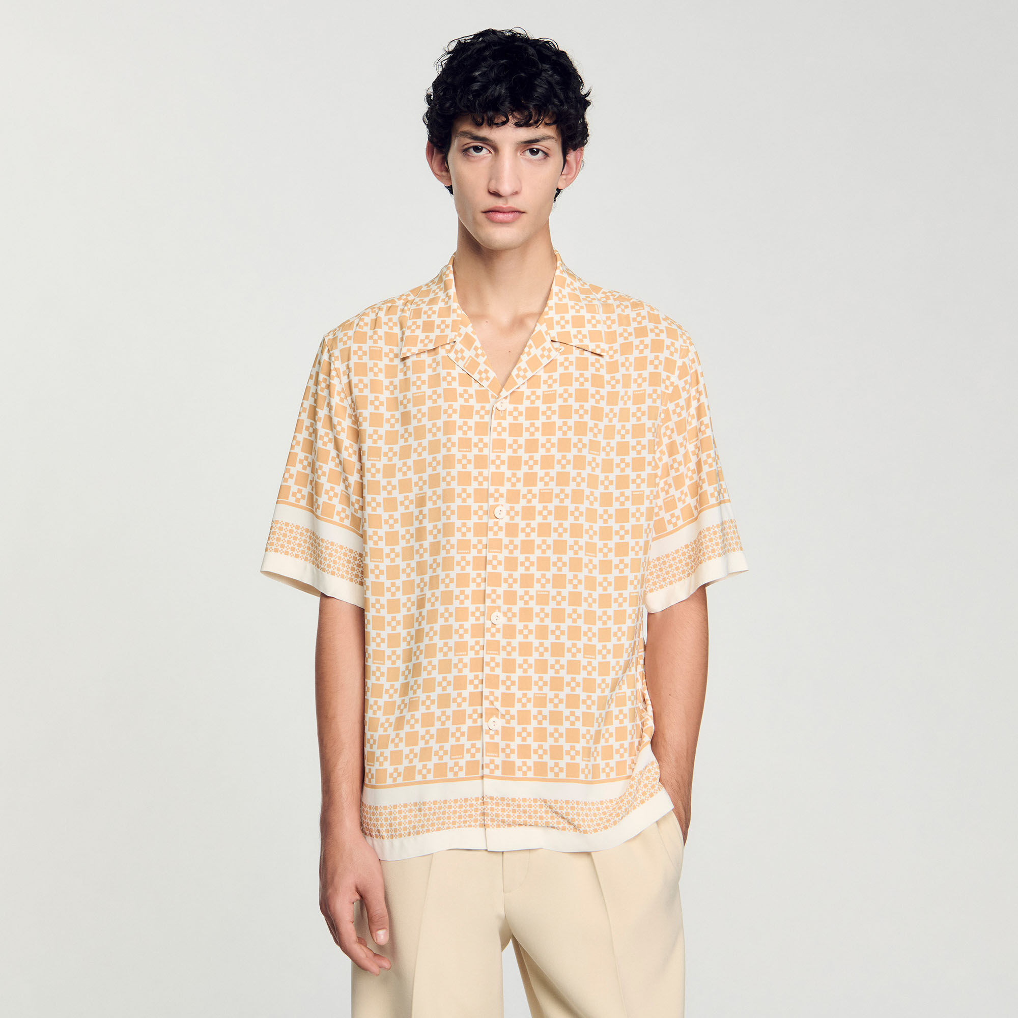 Square Cross motif flowing shirt yellow / orange for Men