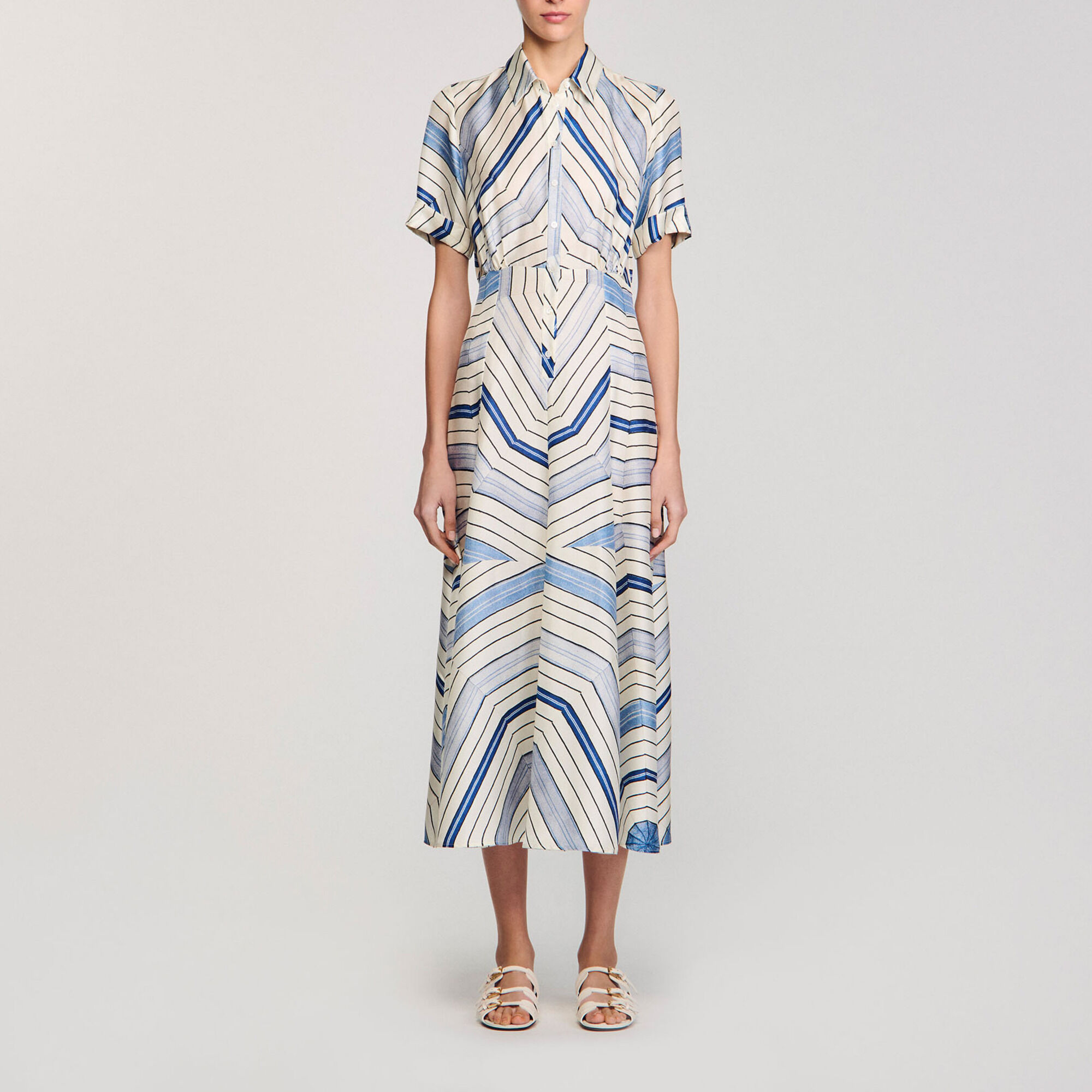 Spiral-motif silk midi dress