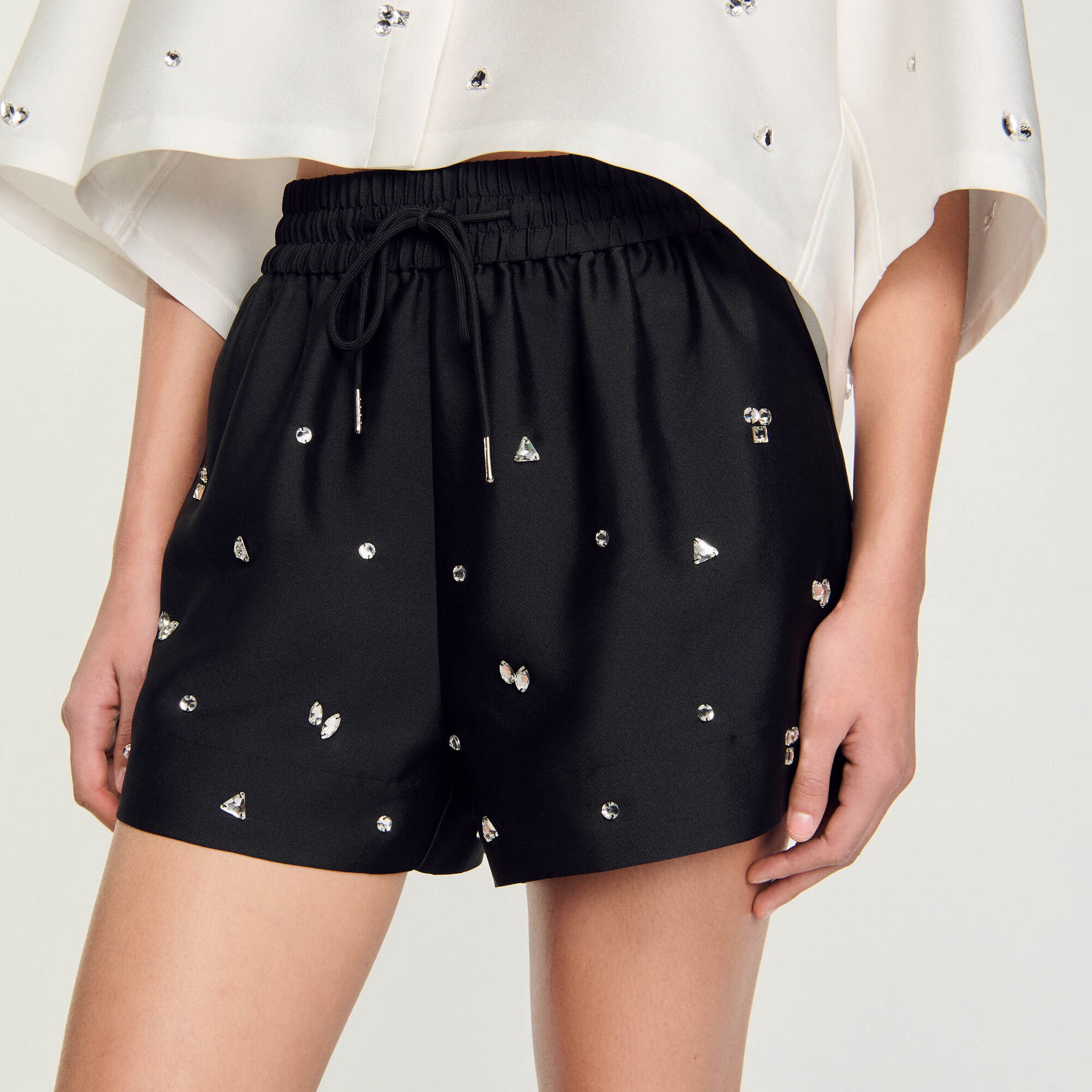 Rhinestone wide-leg shorts