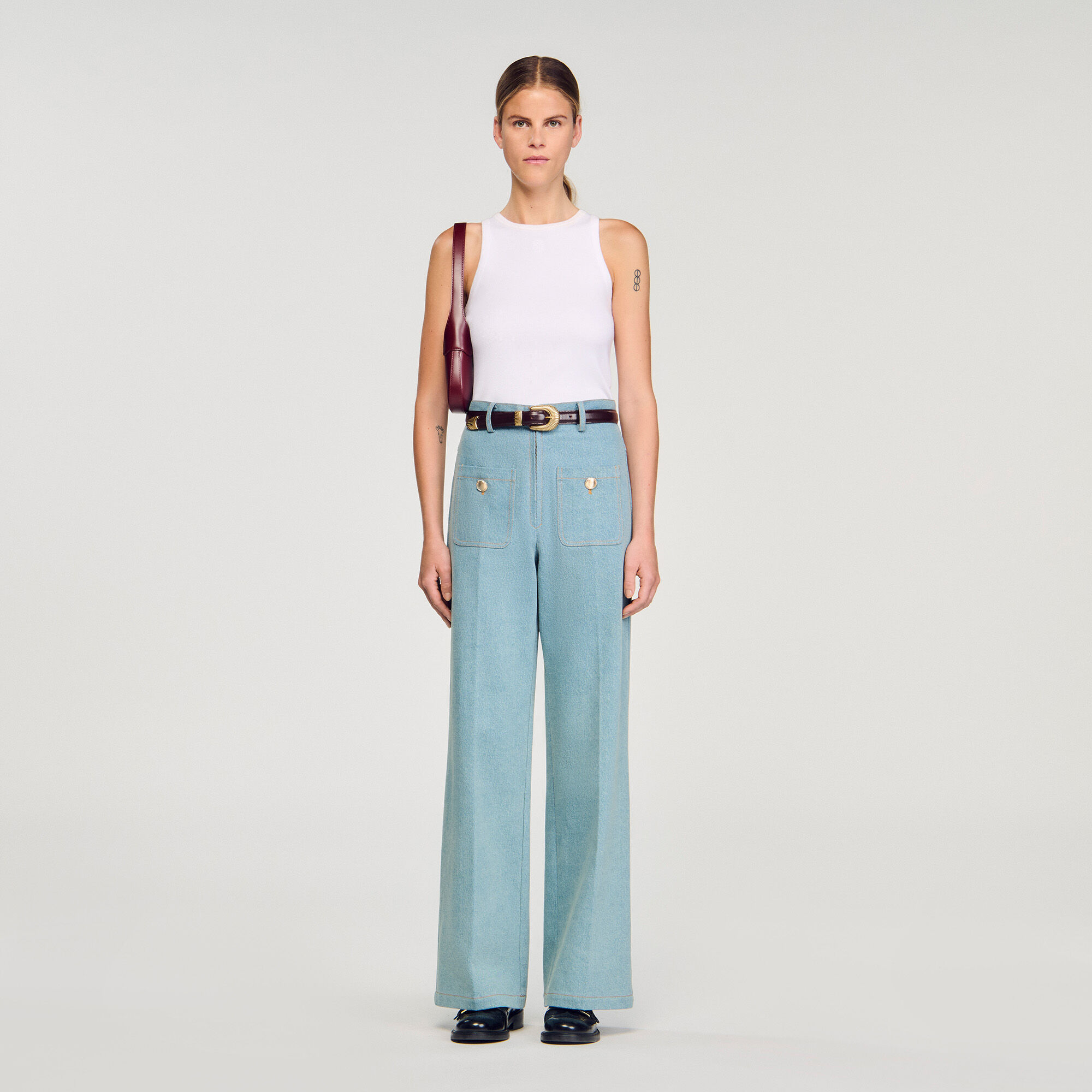 Faded high-rise wide-leg jeans