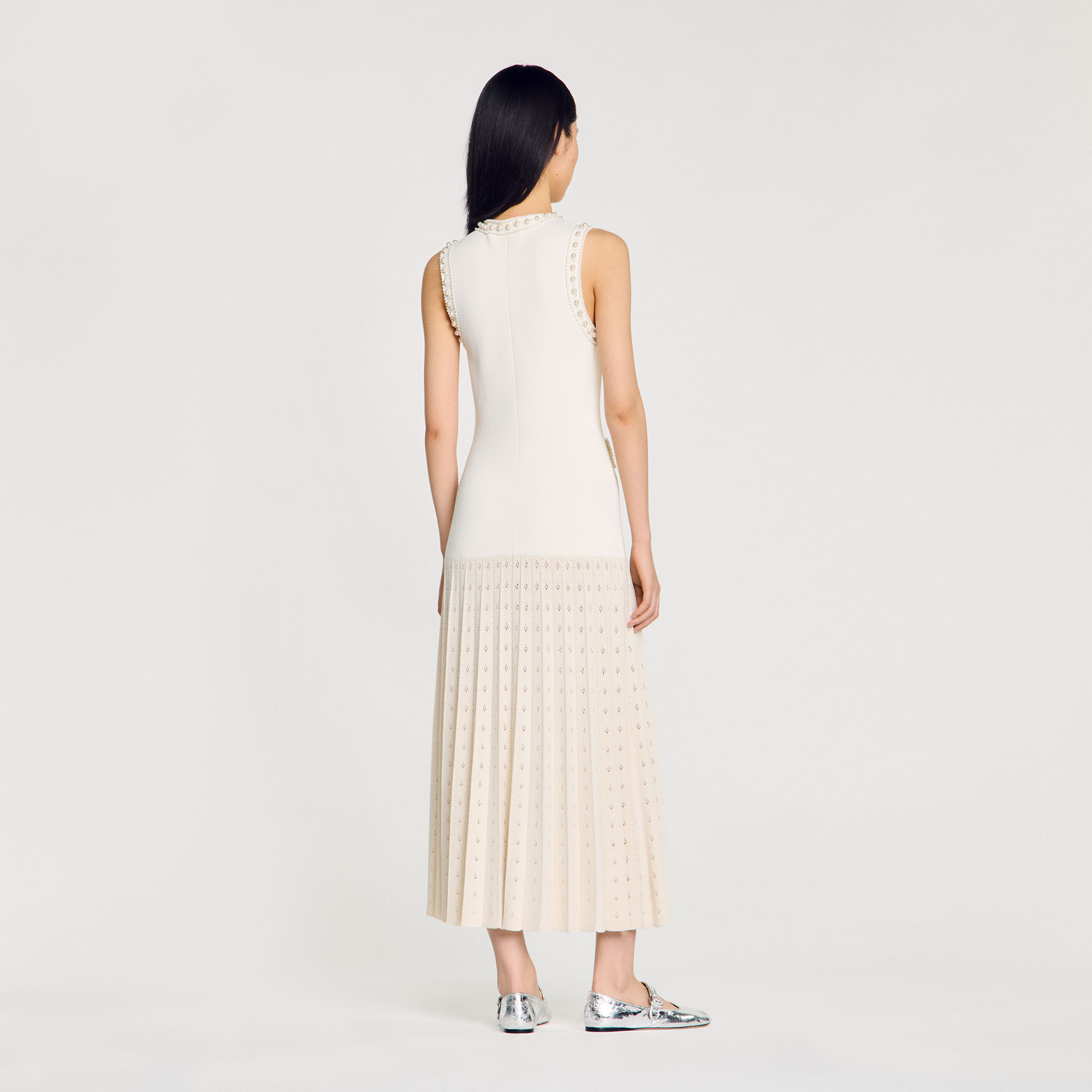 Pearl bead knit maxi dress white / beige For Women | Sandro