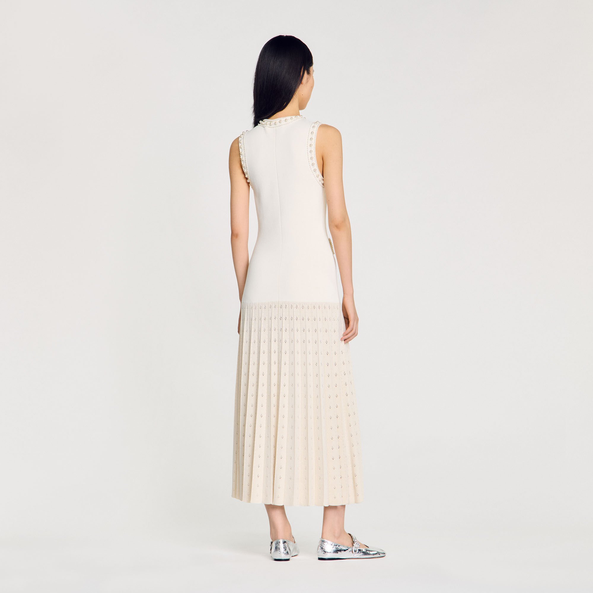 Pearl bead knit maxi dress