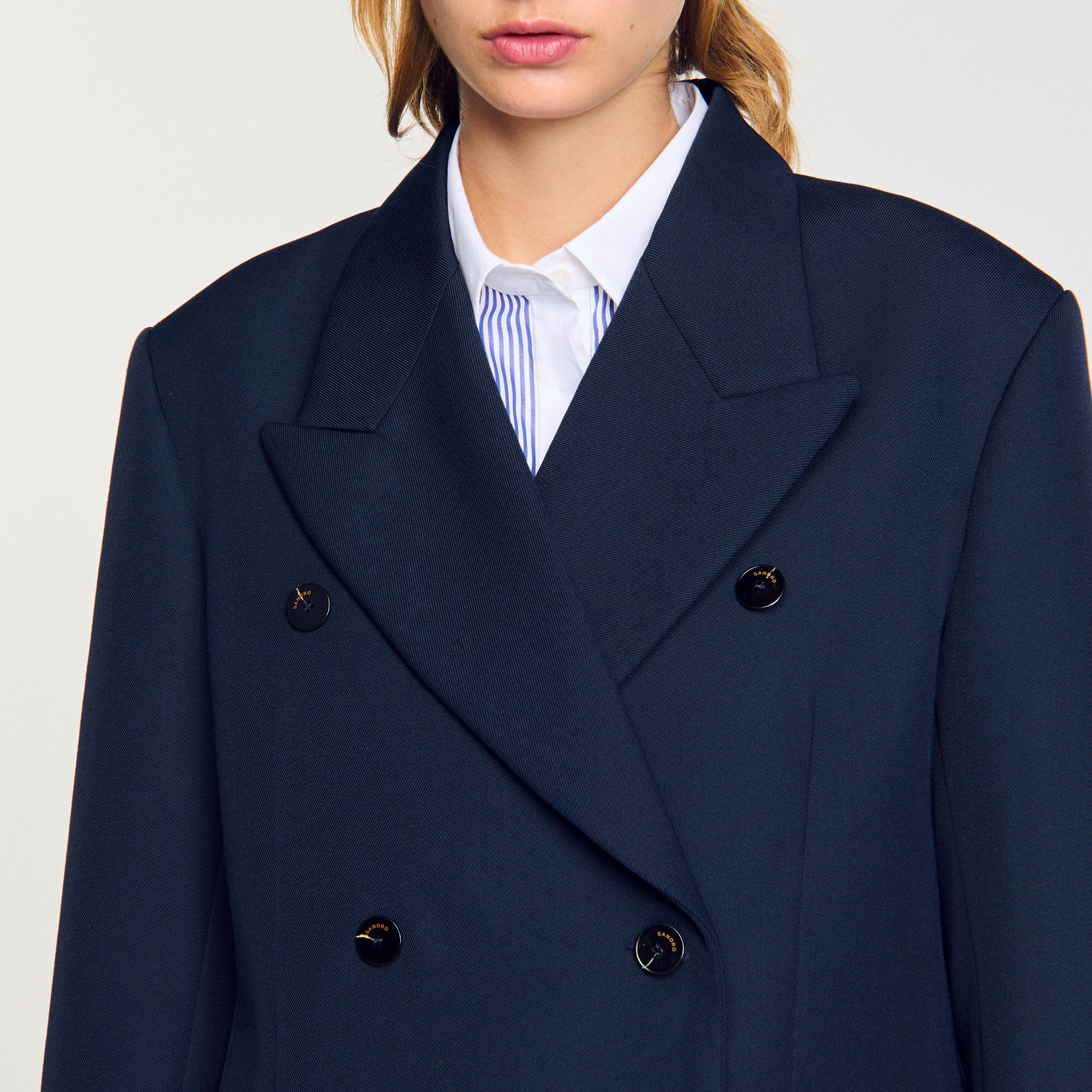 Fendi★素敵！Navy Wool Puff Sleeve Jacket Blazer Fendi Navy Blue 100% Wool Logo Buttons Long Sleeve Blazer