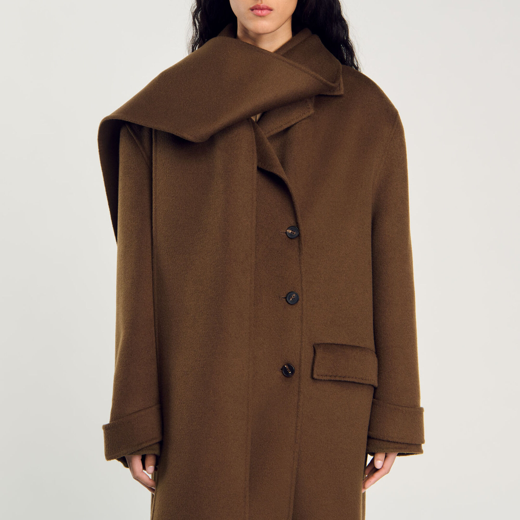Oversized Wool Coat with removable scarf