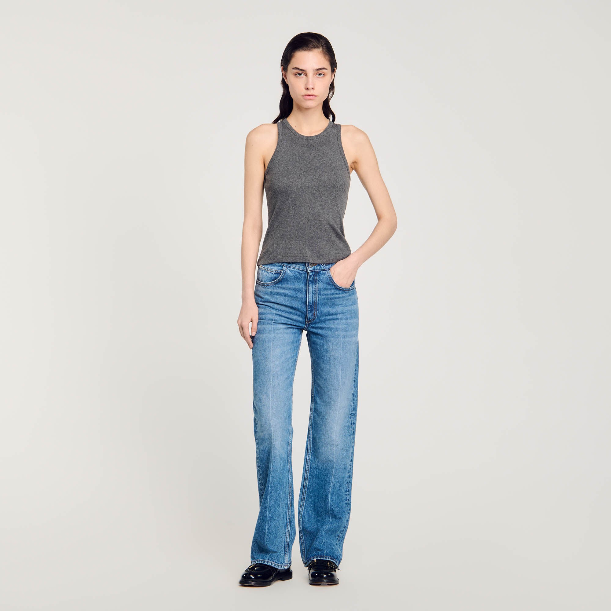 Trompe l'œil mom jeans blue For Women | Sandro Paris