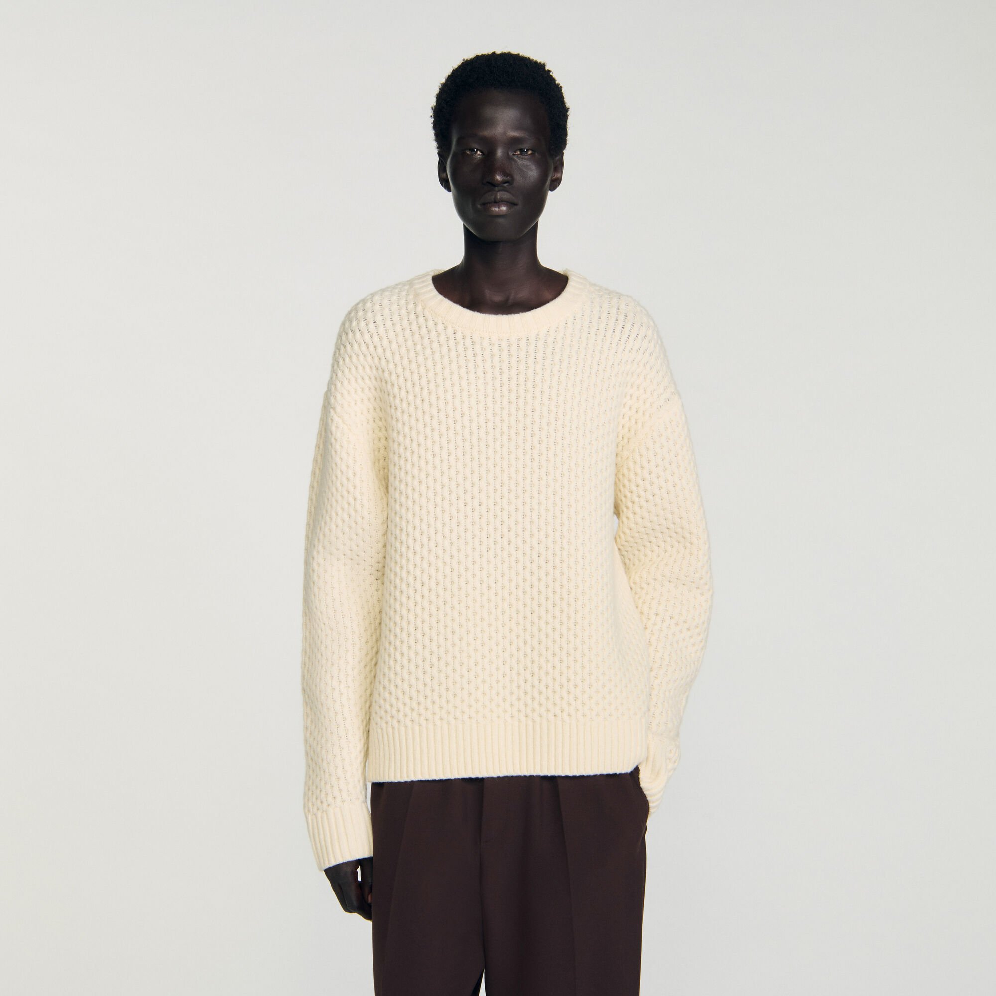 Honeycomb stitch wool sweater
