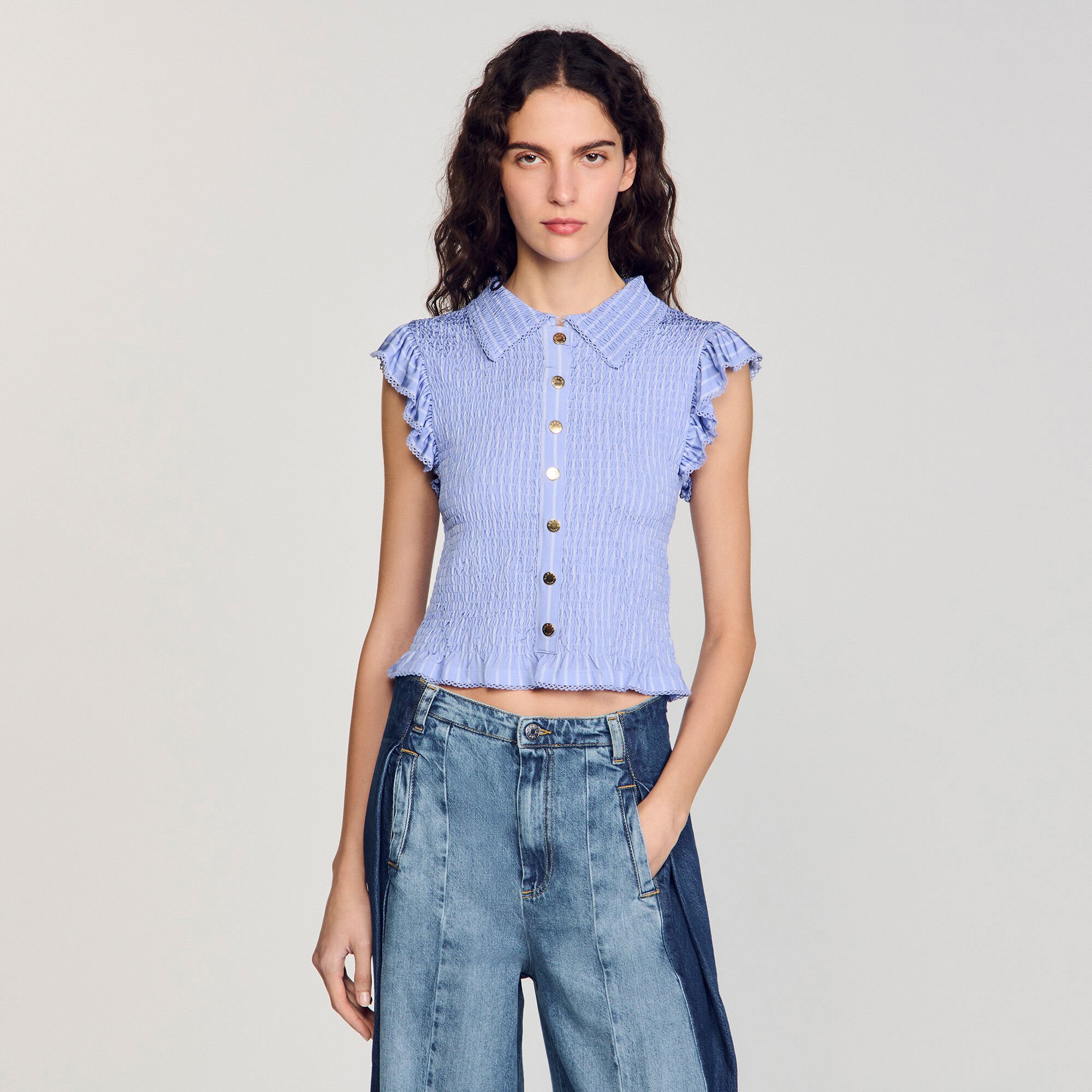 Striped smocked T-shirt