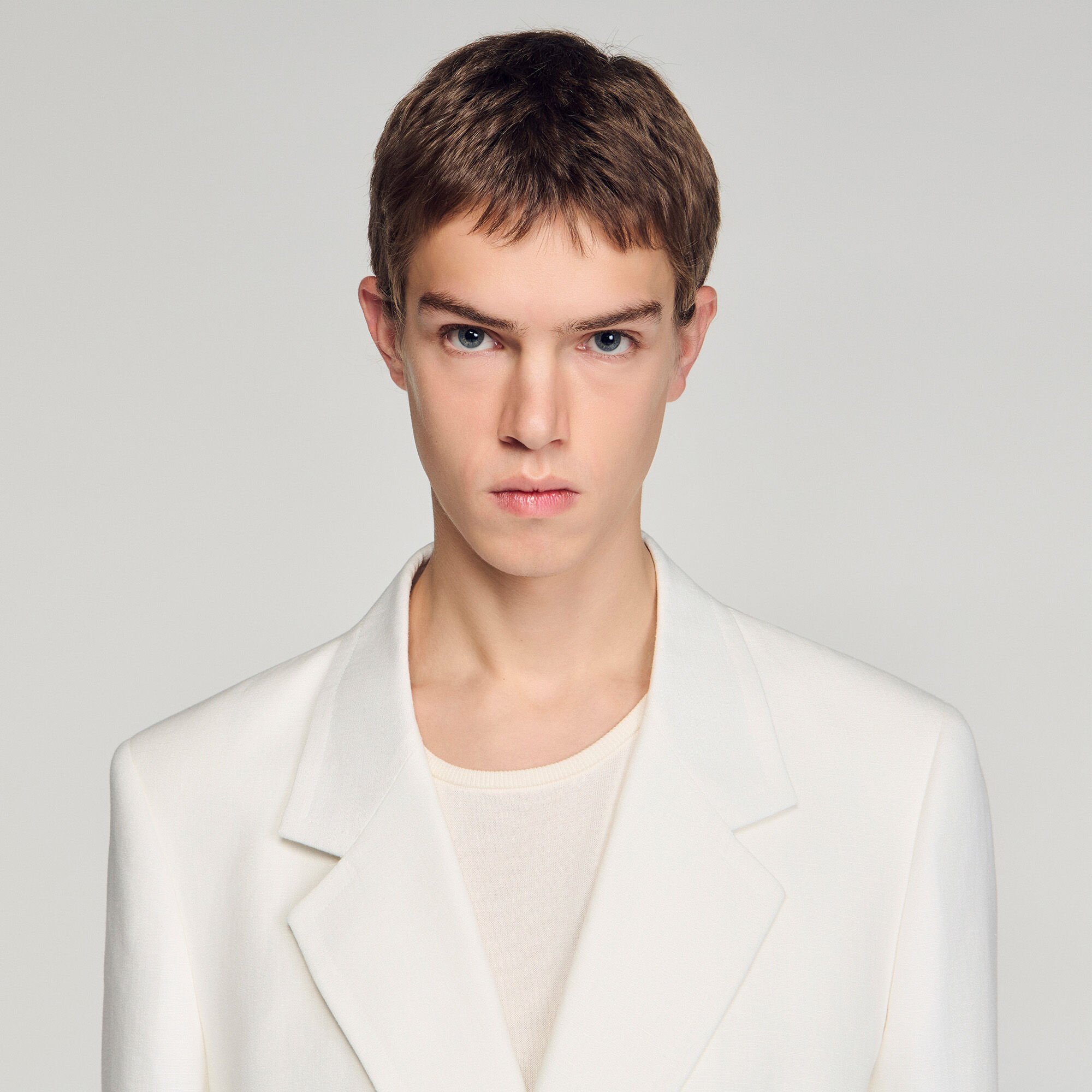 Double-breasted linen suit jacket