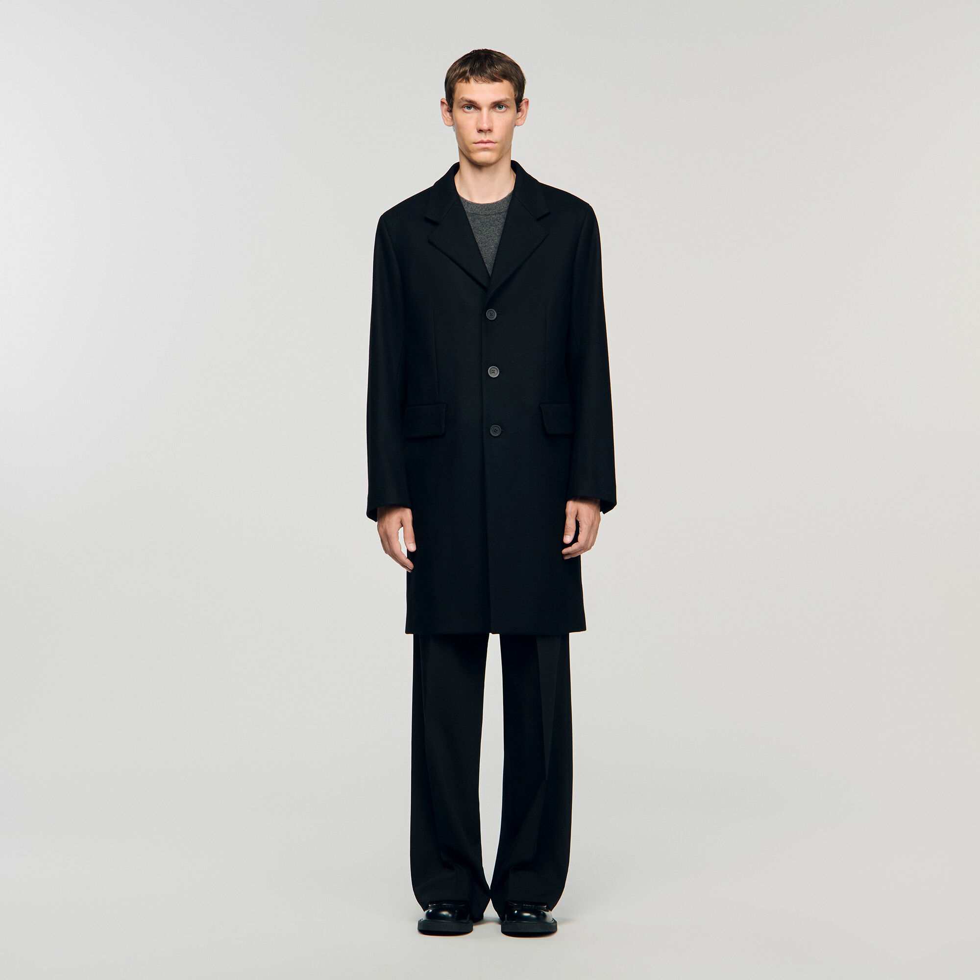 Wool and cashmere coat in Black for Men | Sandro Paris