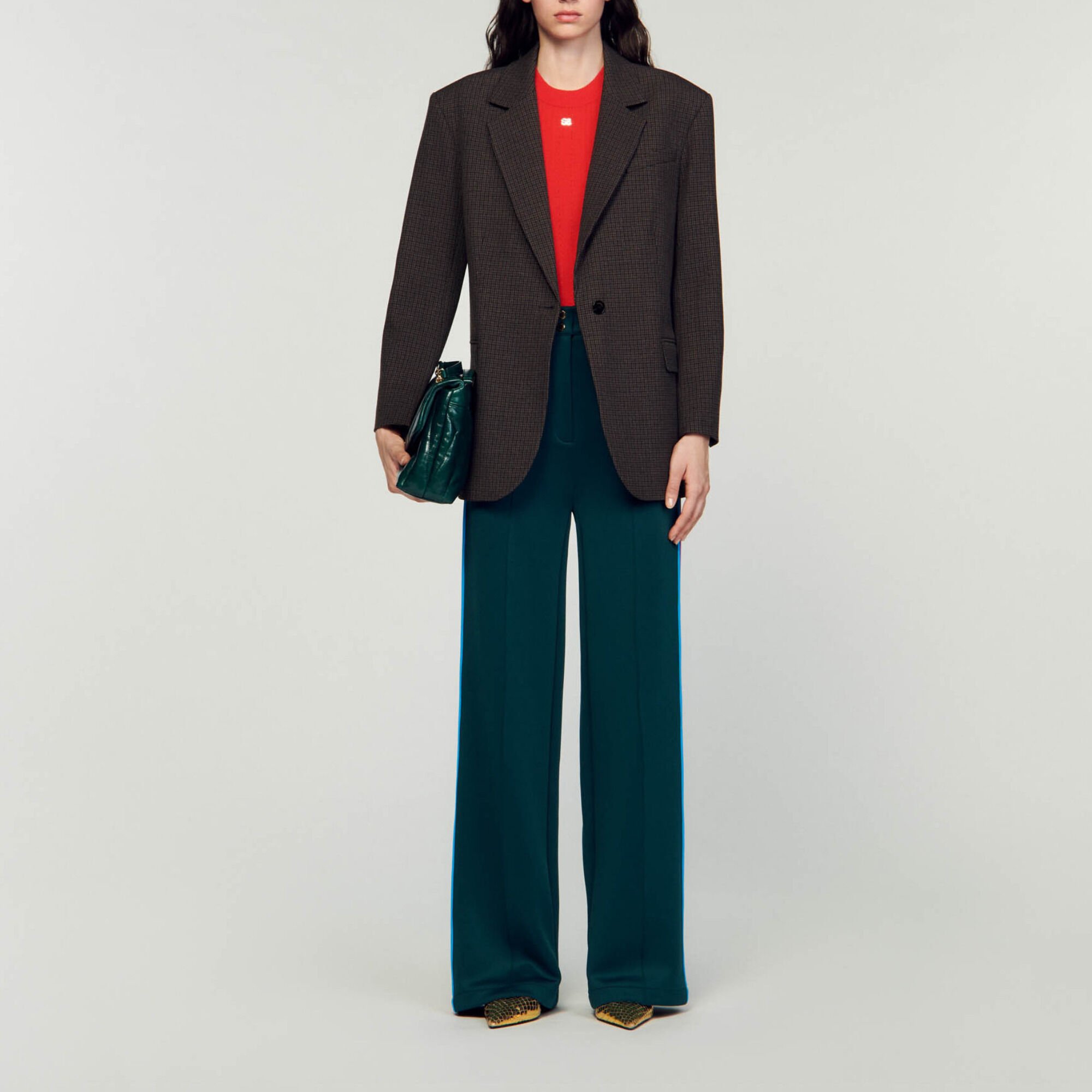 Suit jacket with small checks brown For Women | Sandro Paris