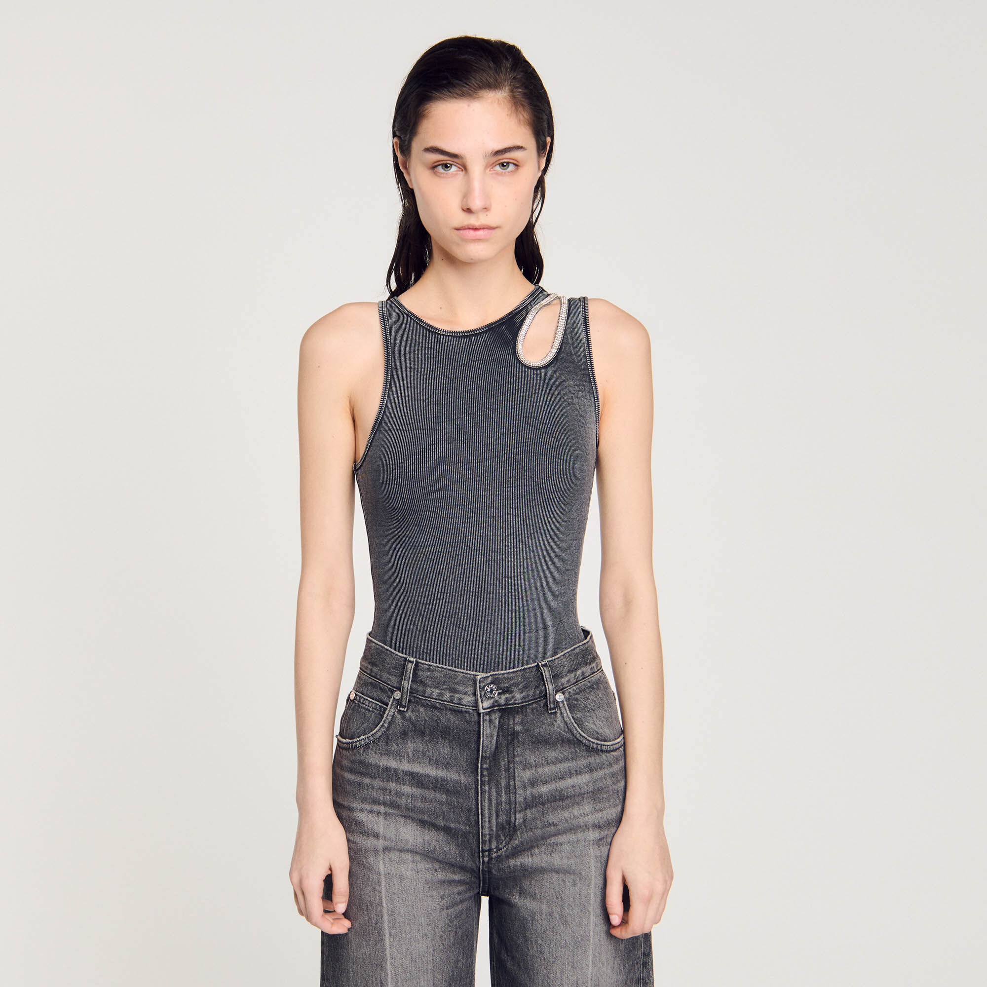 Rhinestone one-shoulder bodysuit