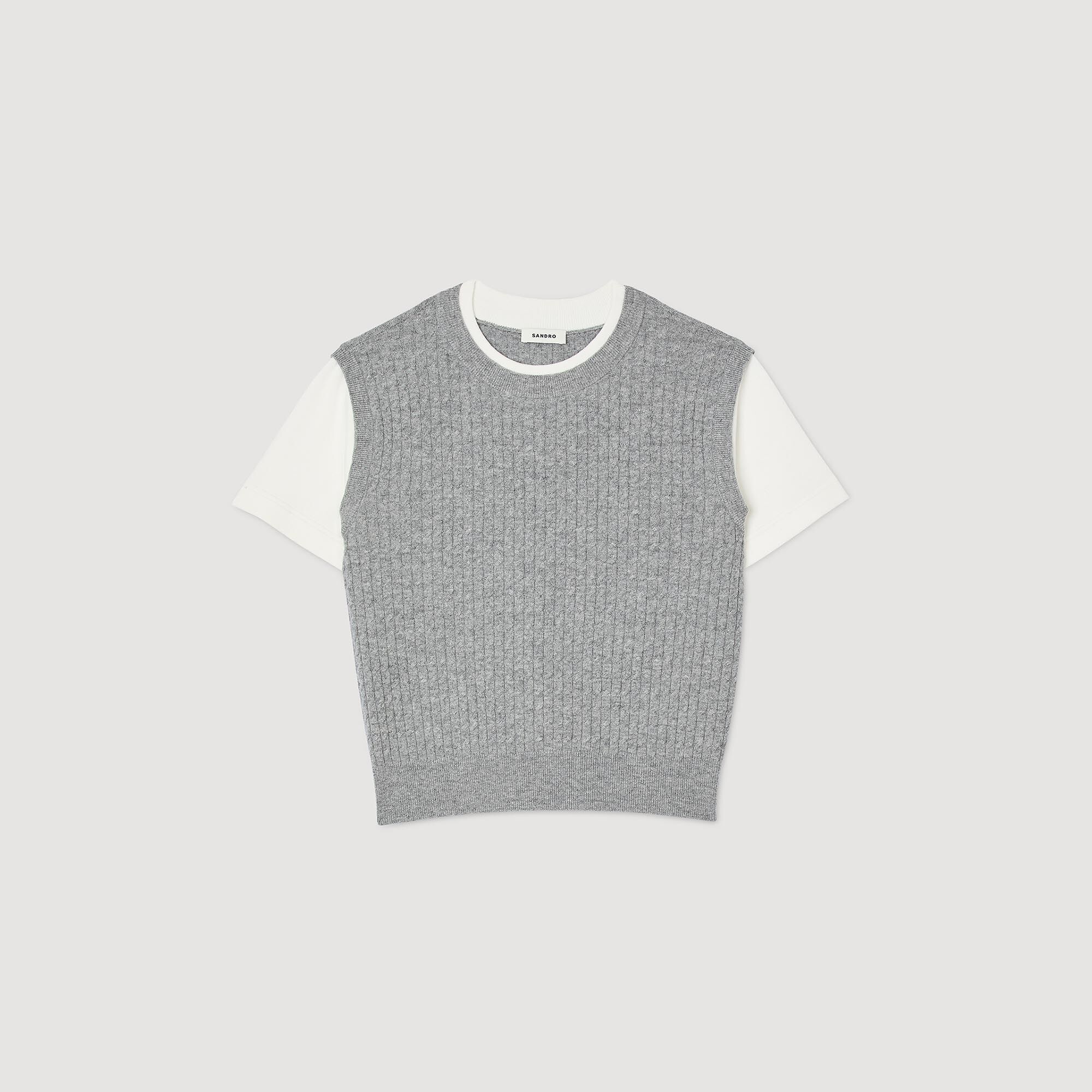 Dual-Material Knit Sweater black / gray For Women | Sandro Paris