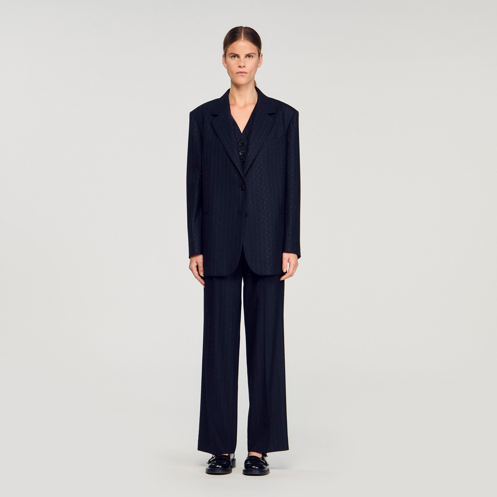 Striped rhinestone suit jacket