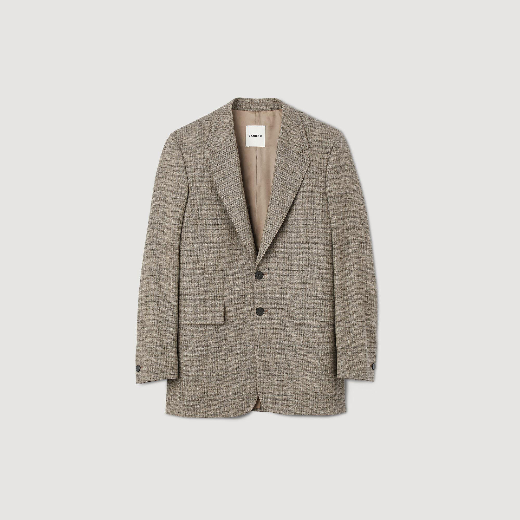 Wool checked suit jacket black / gray for Men | Sandro Paris