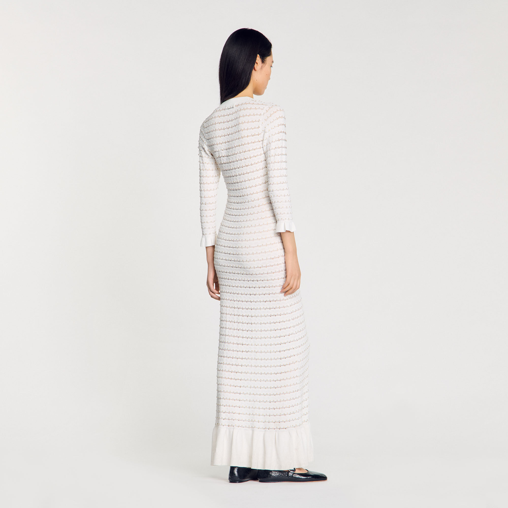 Maxi dress with pearl details white / beige For Women