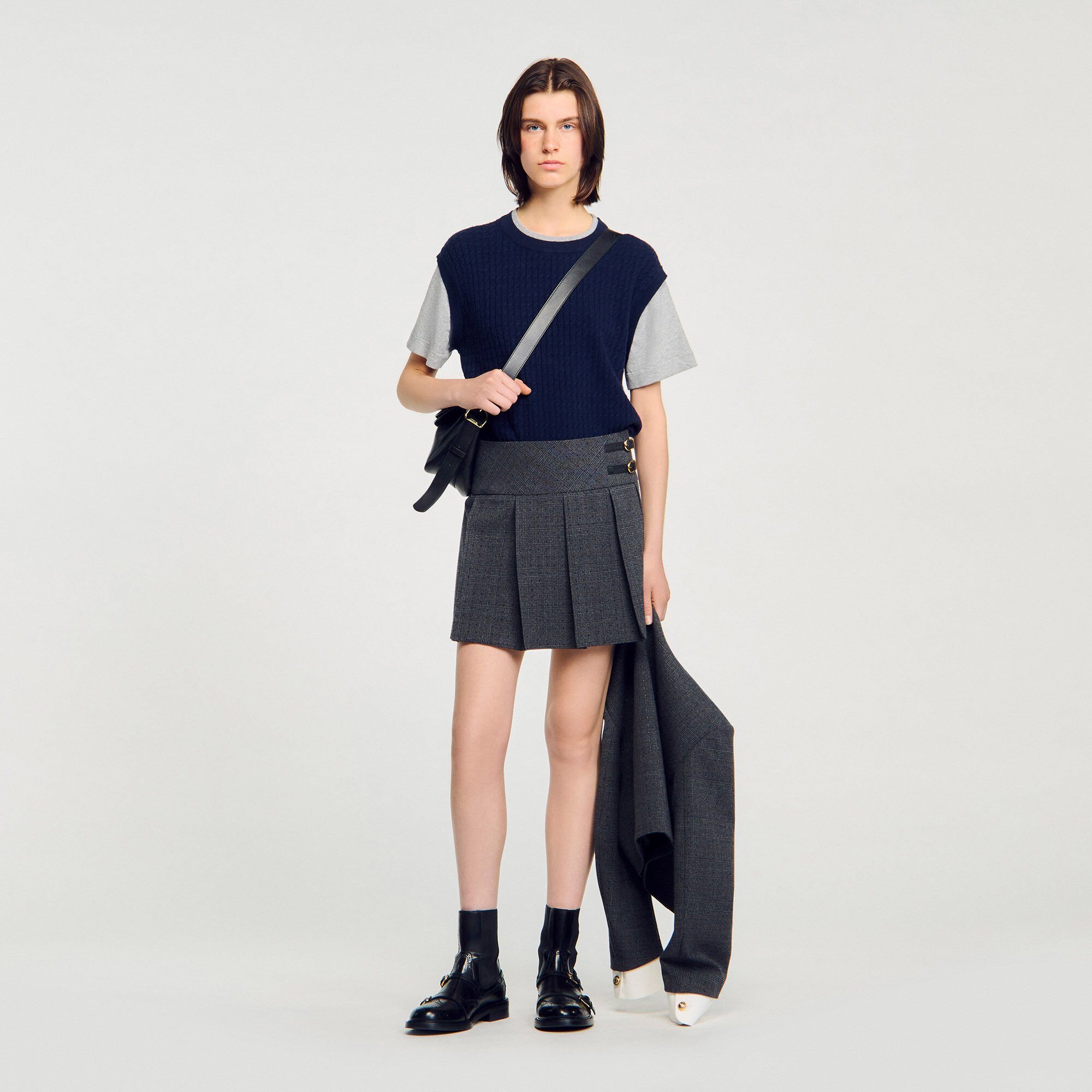Dual-material knit sweater