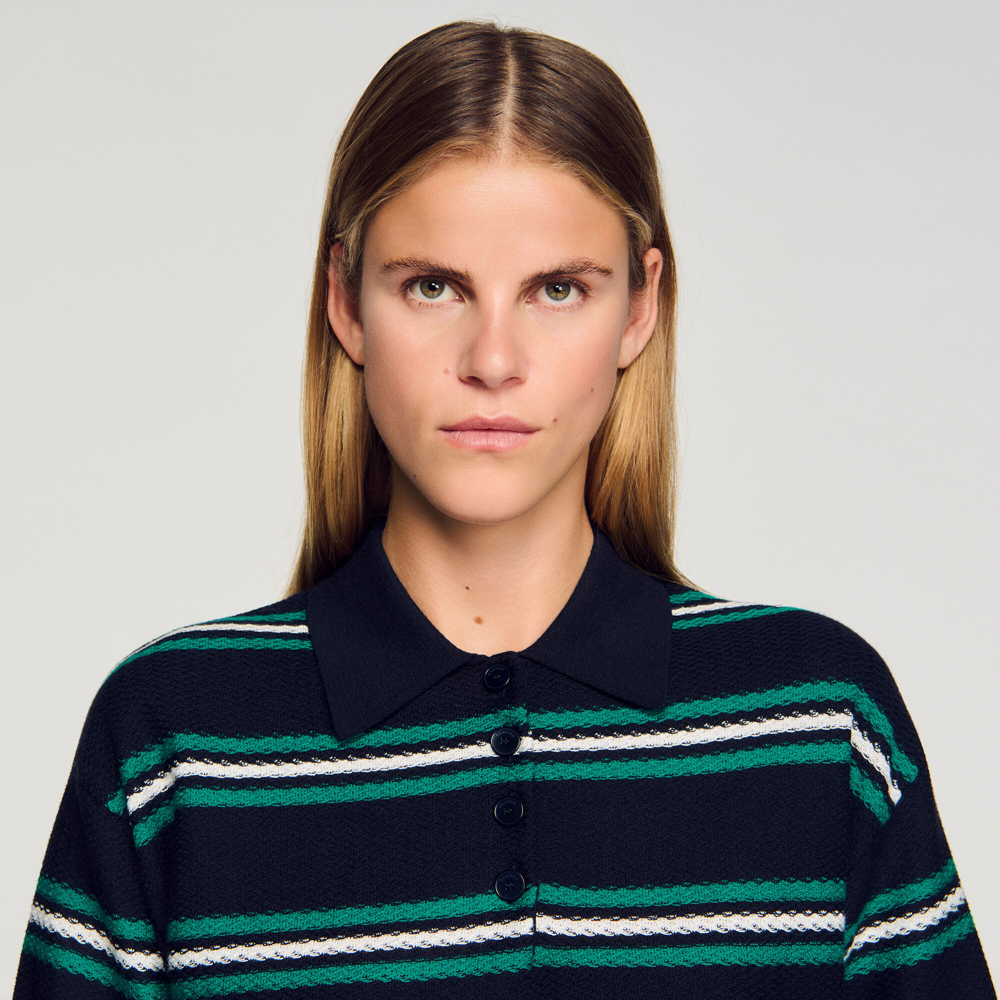 Polo-neck striped sweater