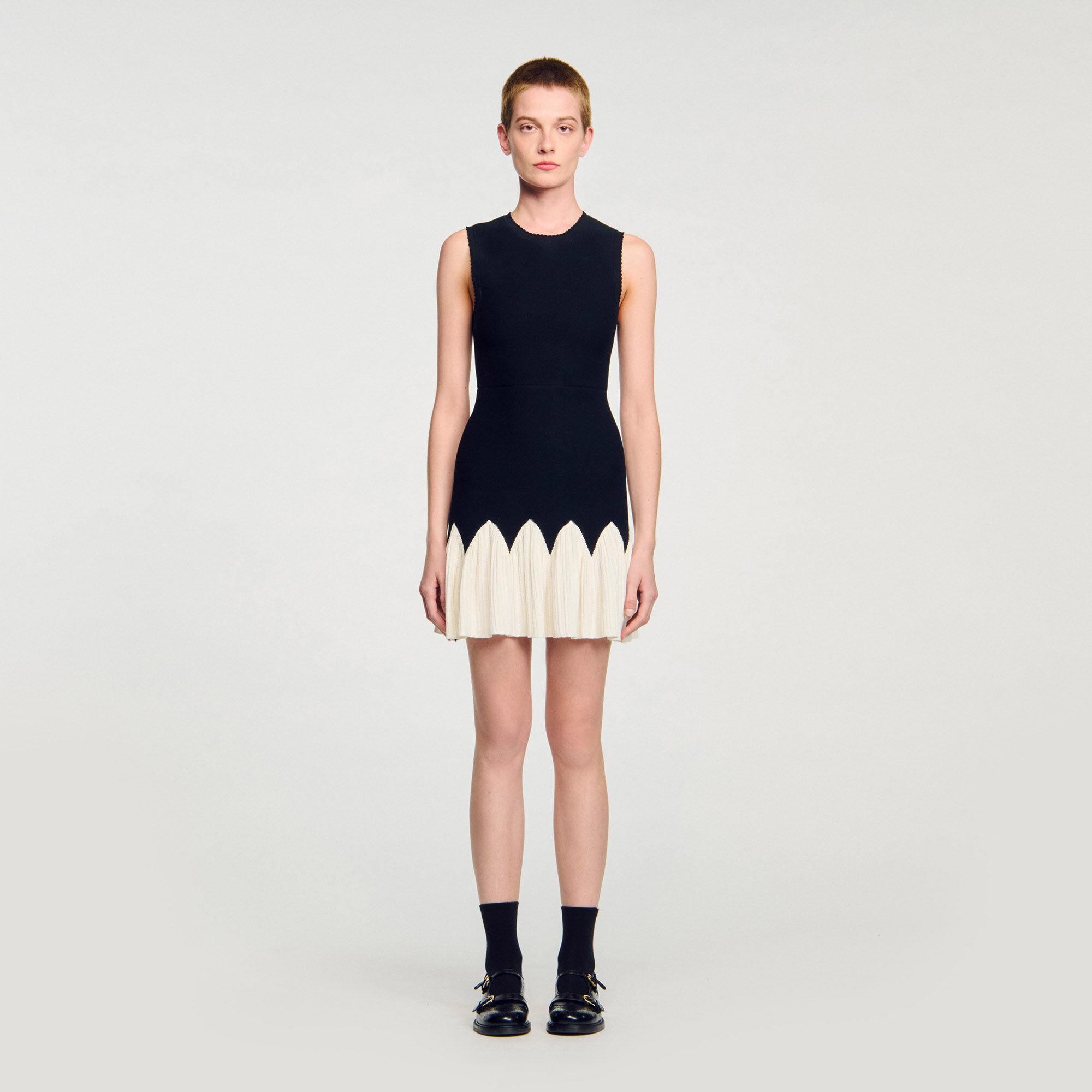 Two-tone mini knit dress black / gray For Women | Sandro Paris