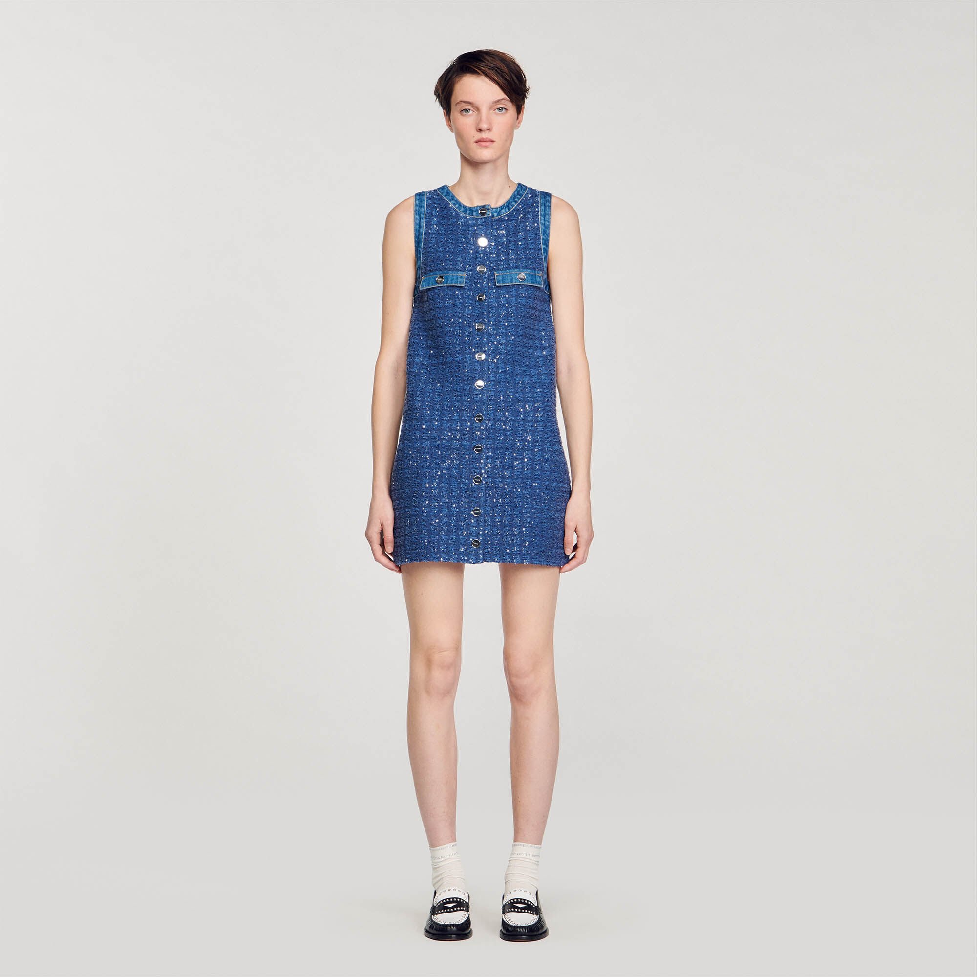 Short tweed trapeze dress blue For Women Sandro Paris