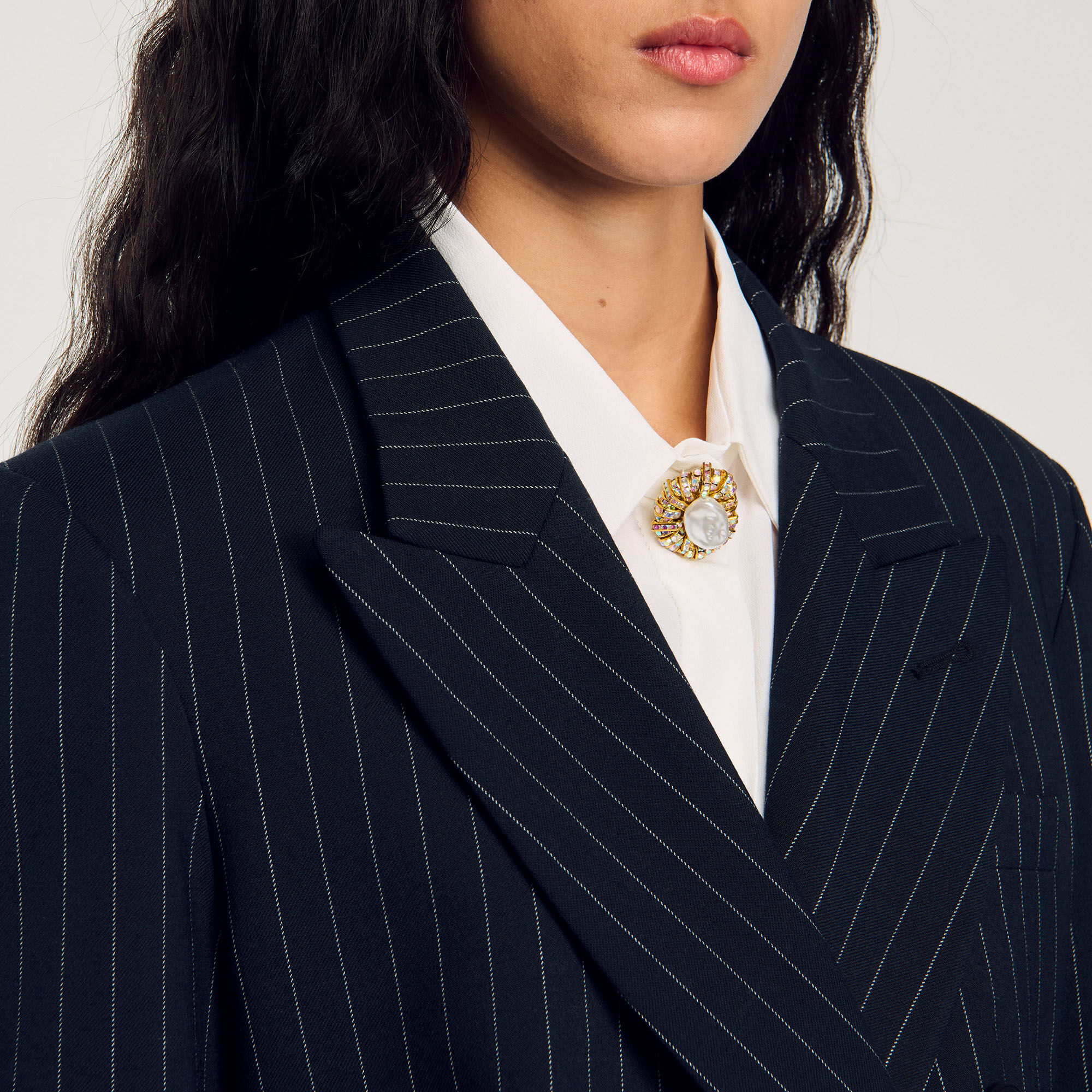 Men's Black White Striped Suit Single Breasted Notch Lapel