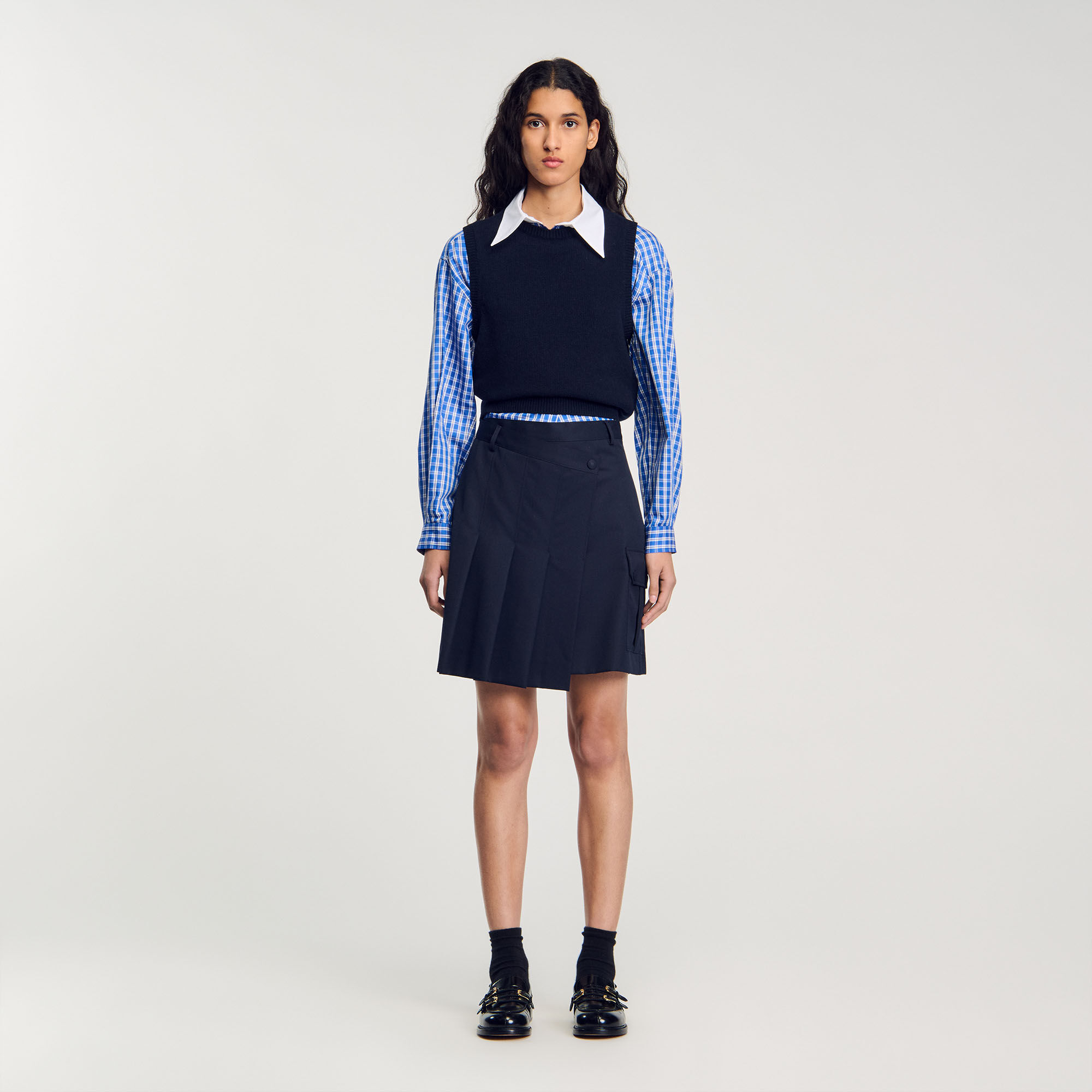 Short asymmetrical pleated skirt blue For Women Sandro Paris