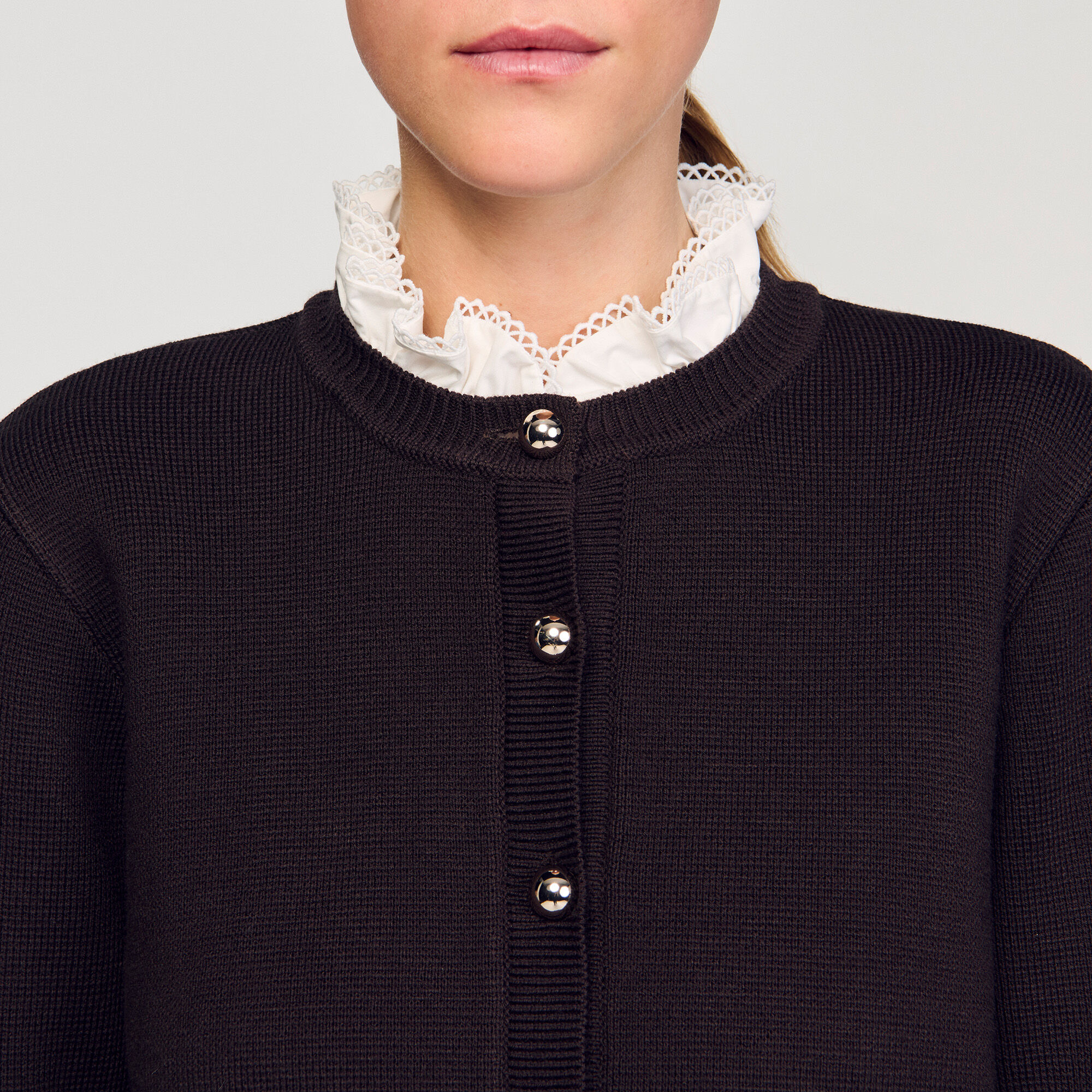 サンドロ SANDRO paris 配色フリルネック カーディガン サンドロ SANDRO paris 配色フリルネック カーディガン