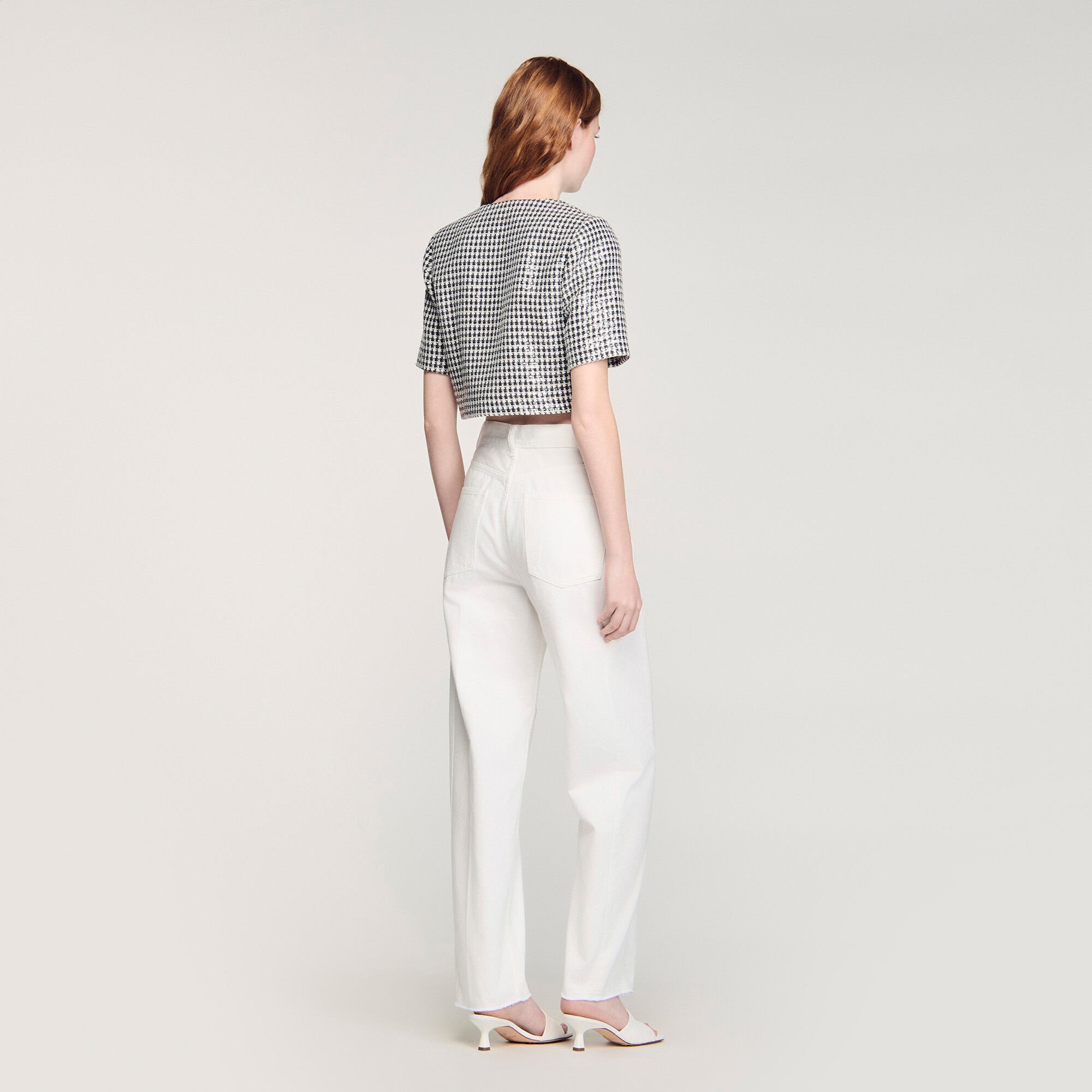 Cropped houndstooth tweed jacket