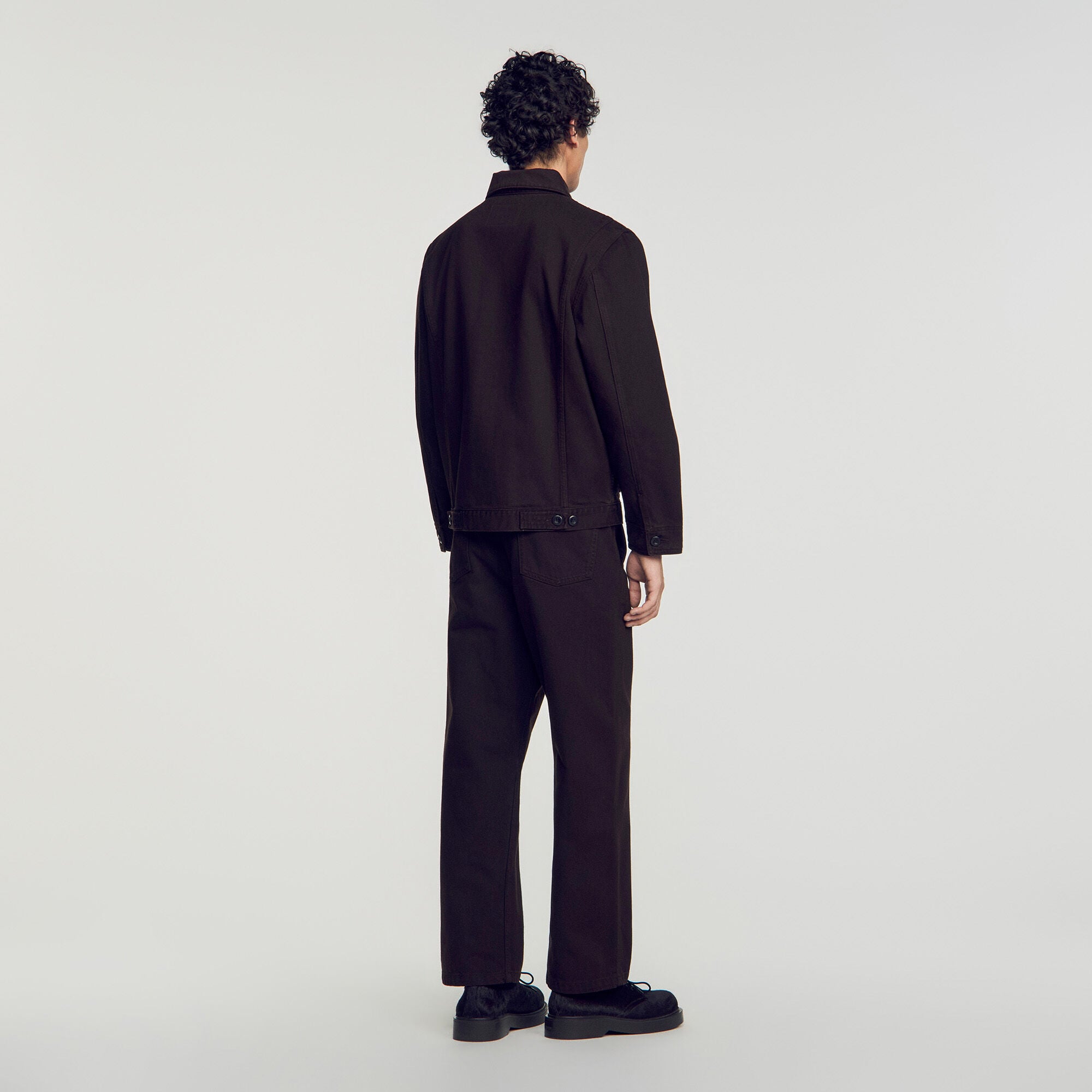 Denim worker jacket in Chocolate for Men | Sandro Paris