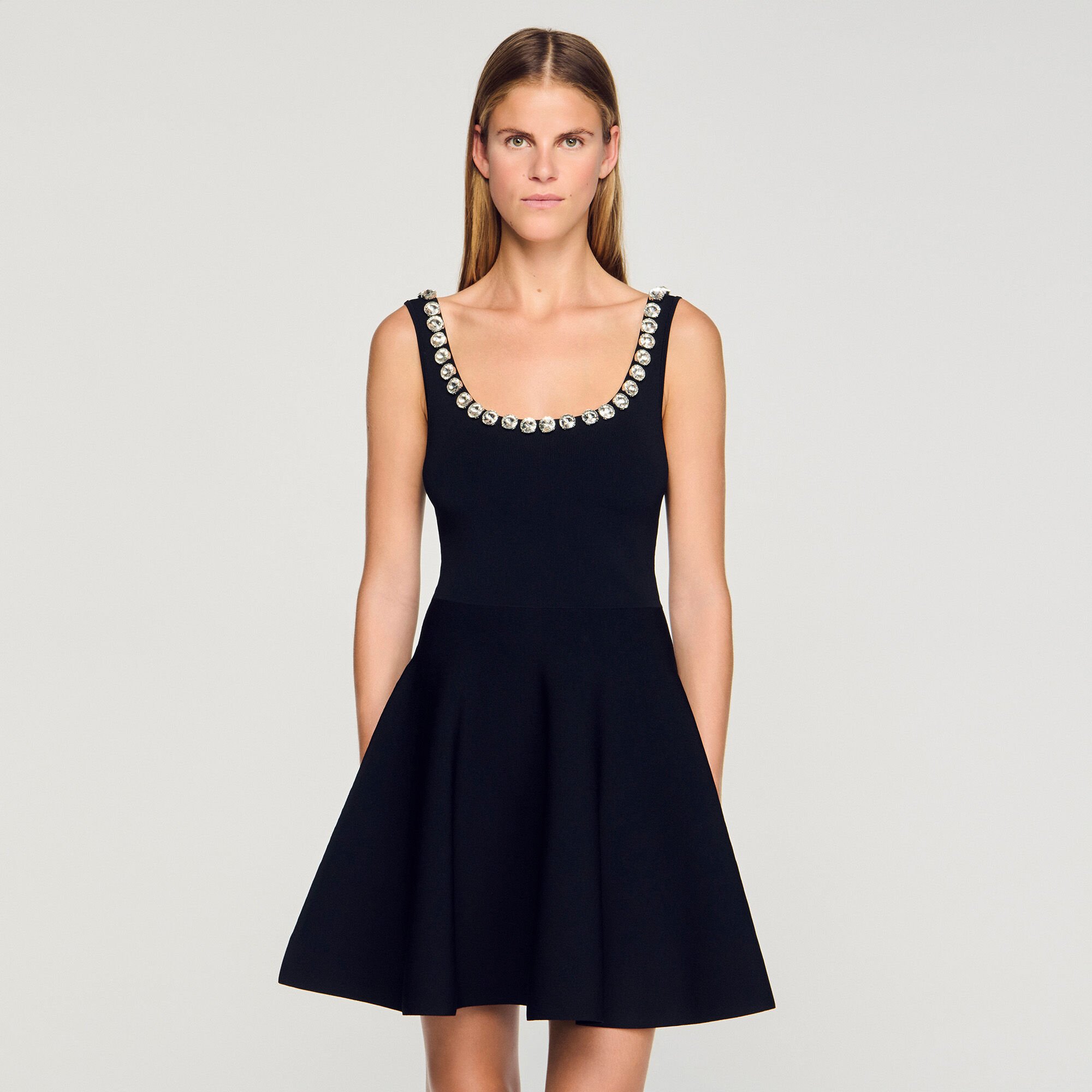Mini dress with rhinestone neck Mini dress with rhinestone neck