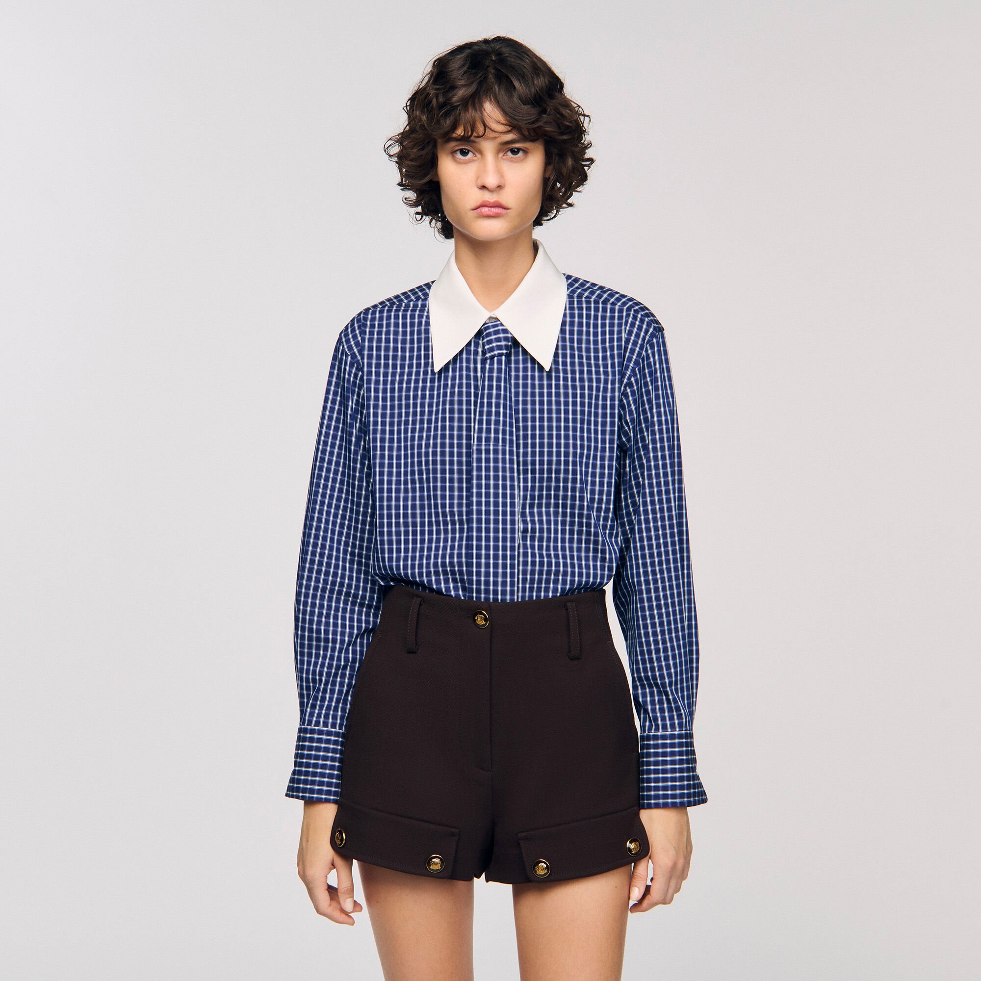 Checkered shirt with removable tie