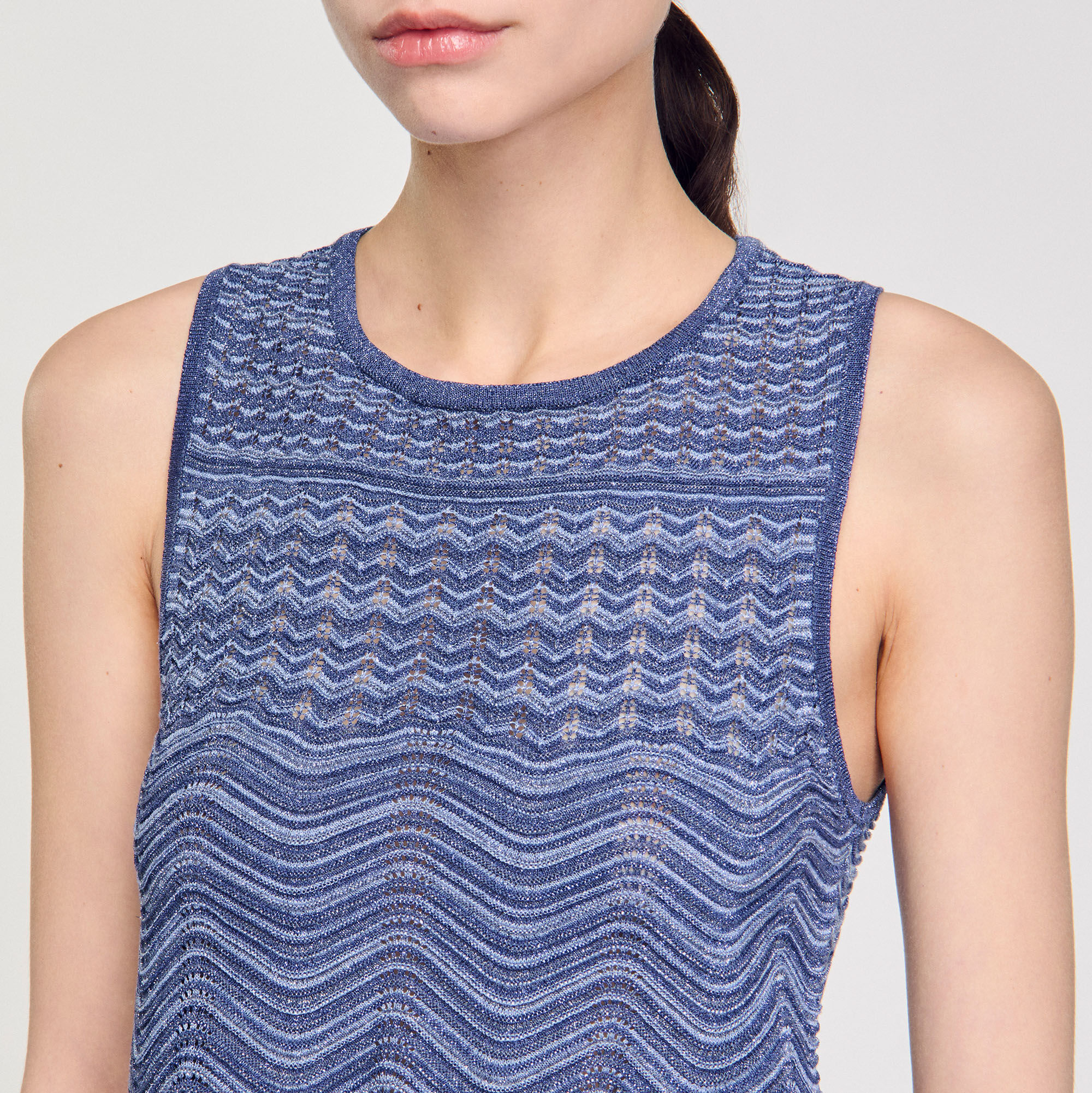Glitter knit sweater blue For Women | Sandro Paris