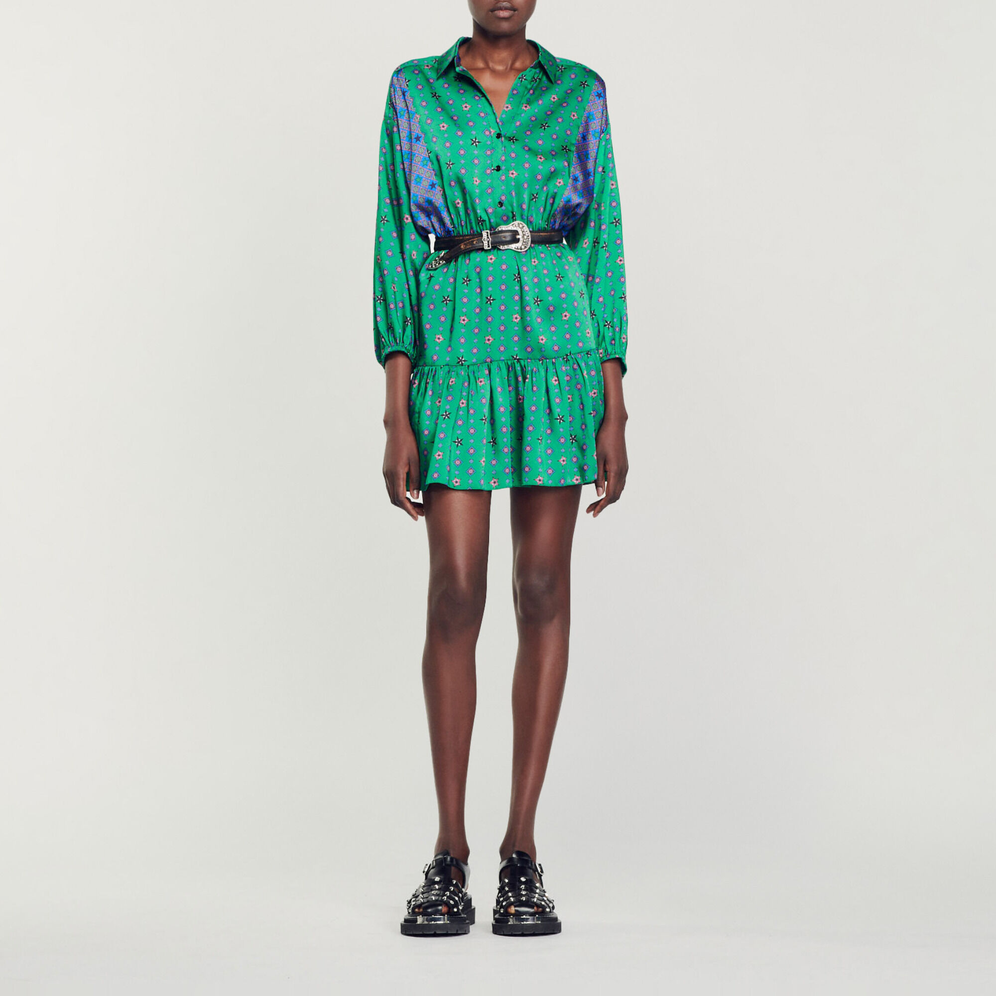 Printed shirt dress Green Sandro Paris